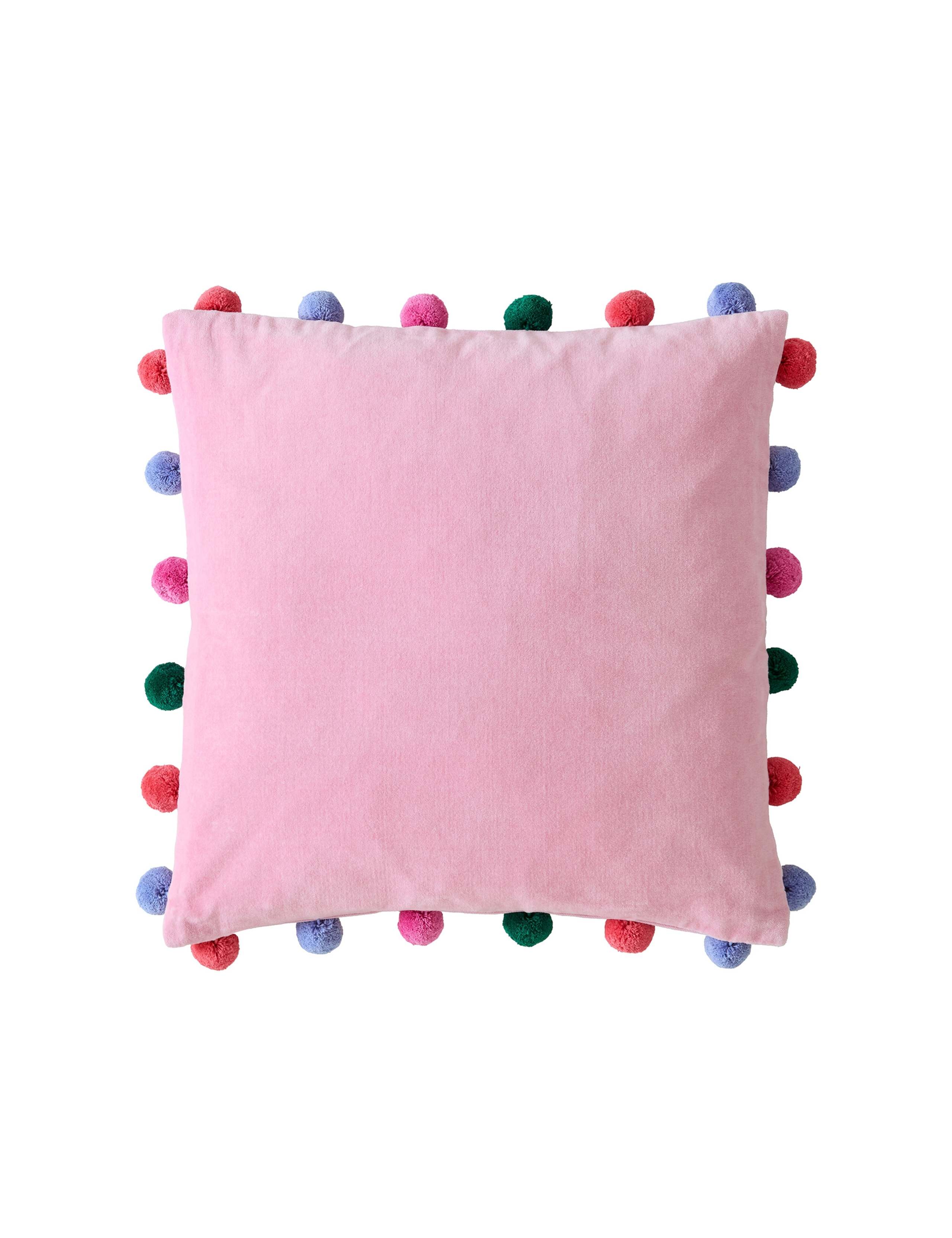Pure Cotton Velvet Pom Pom Cushion 2 of 2