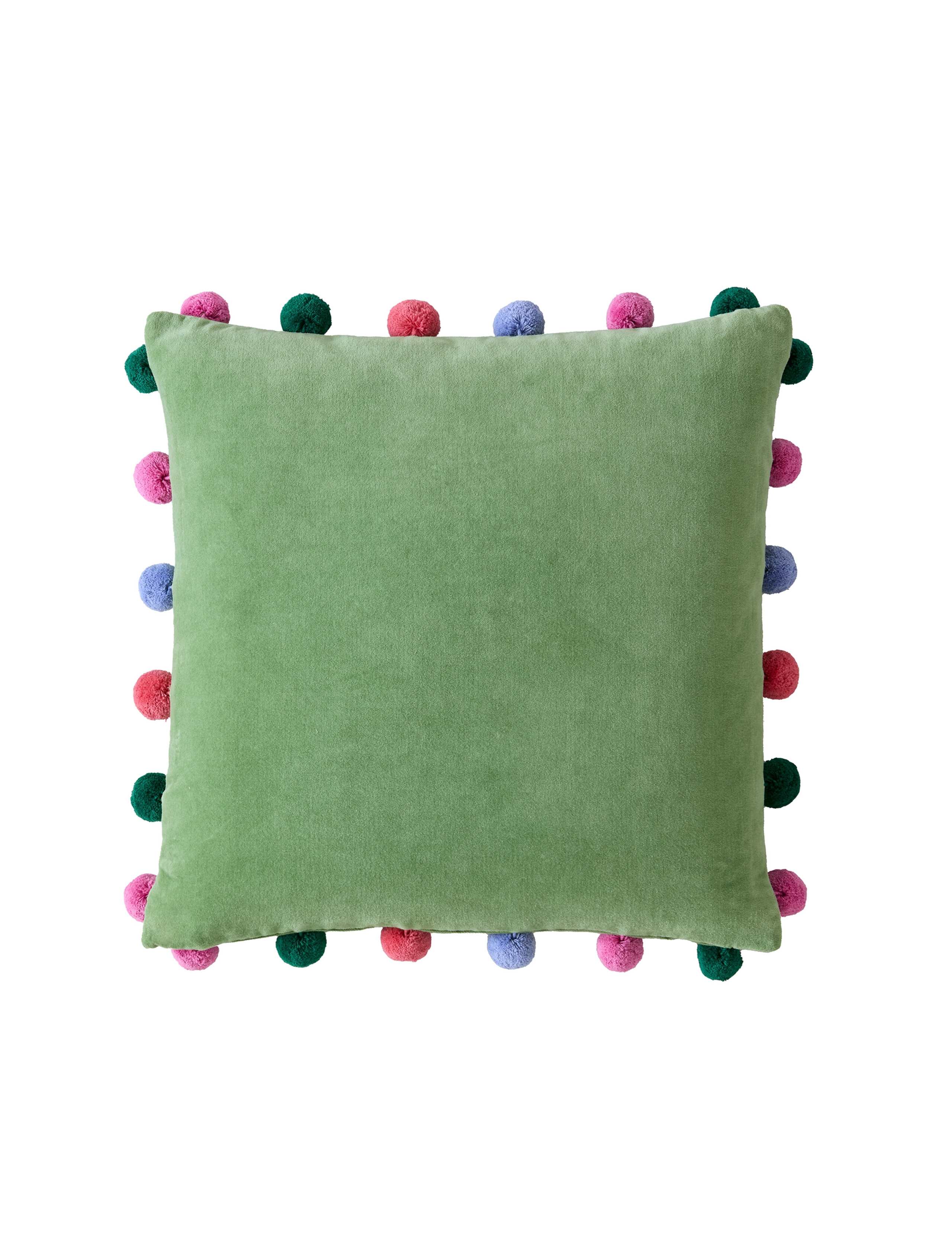 Pure Cotton Velvet Pom Pom Cushion 2 of 2