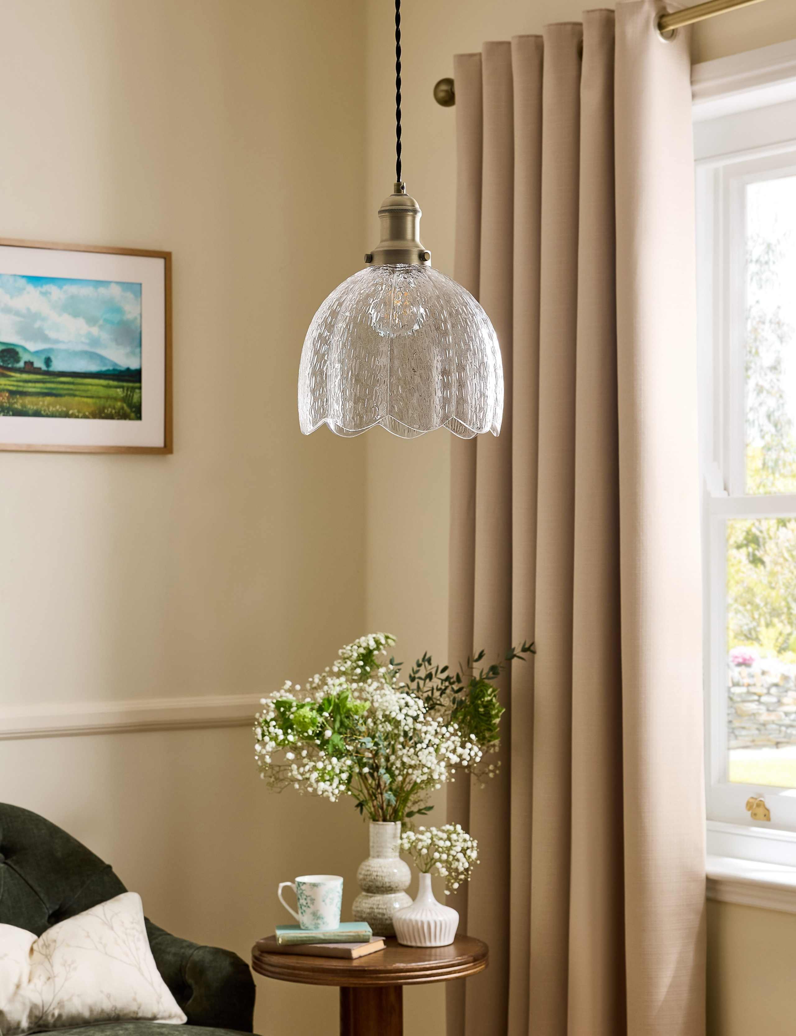 Vintage Glass & Metal Pendant Light 5 of 6