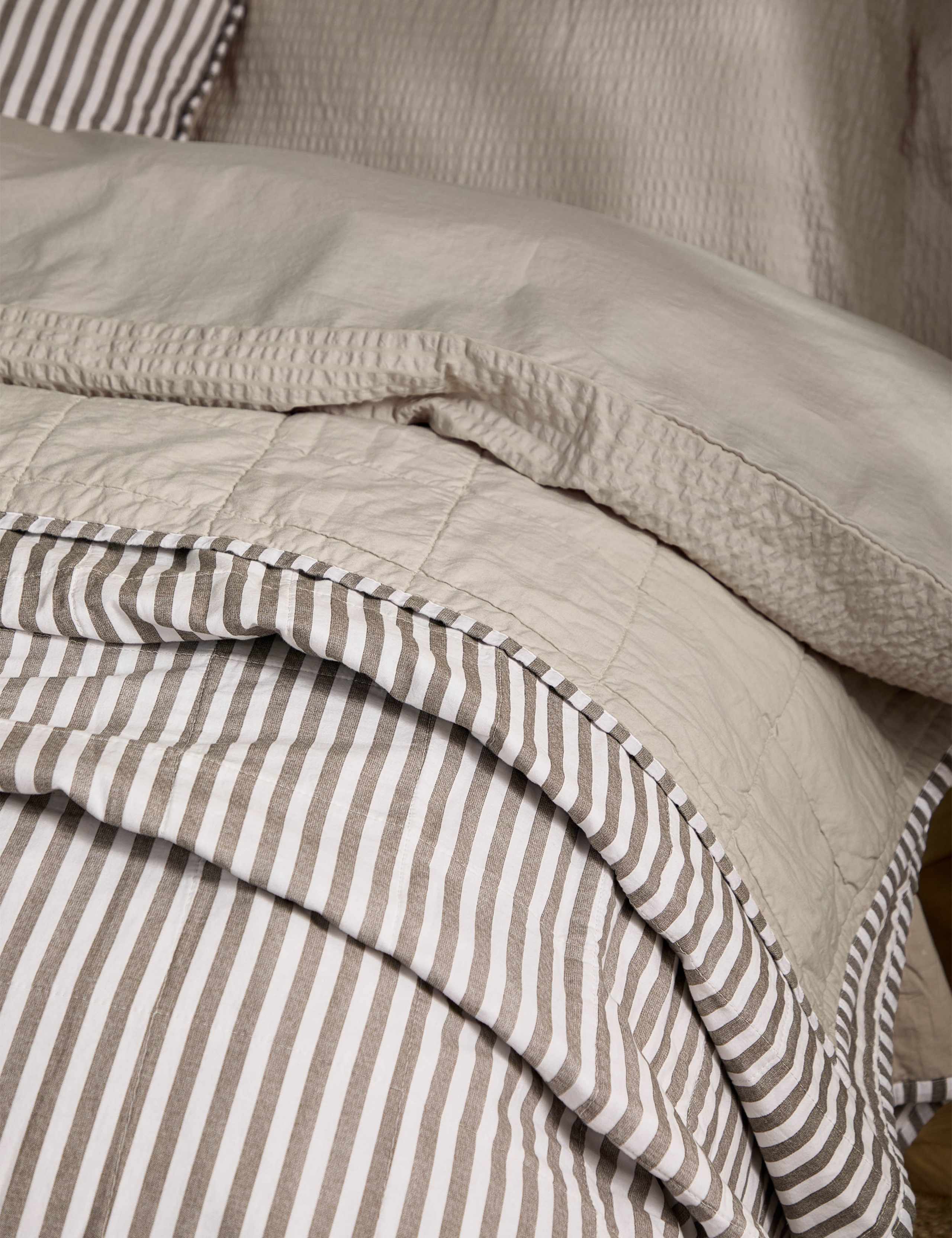 Hebden Washed Striped Quilted Bedspread 3 of 3