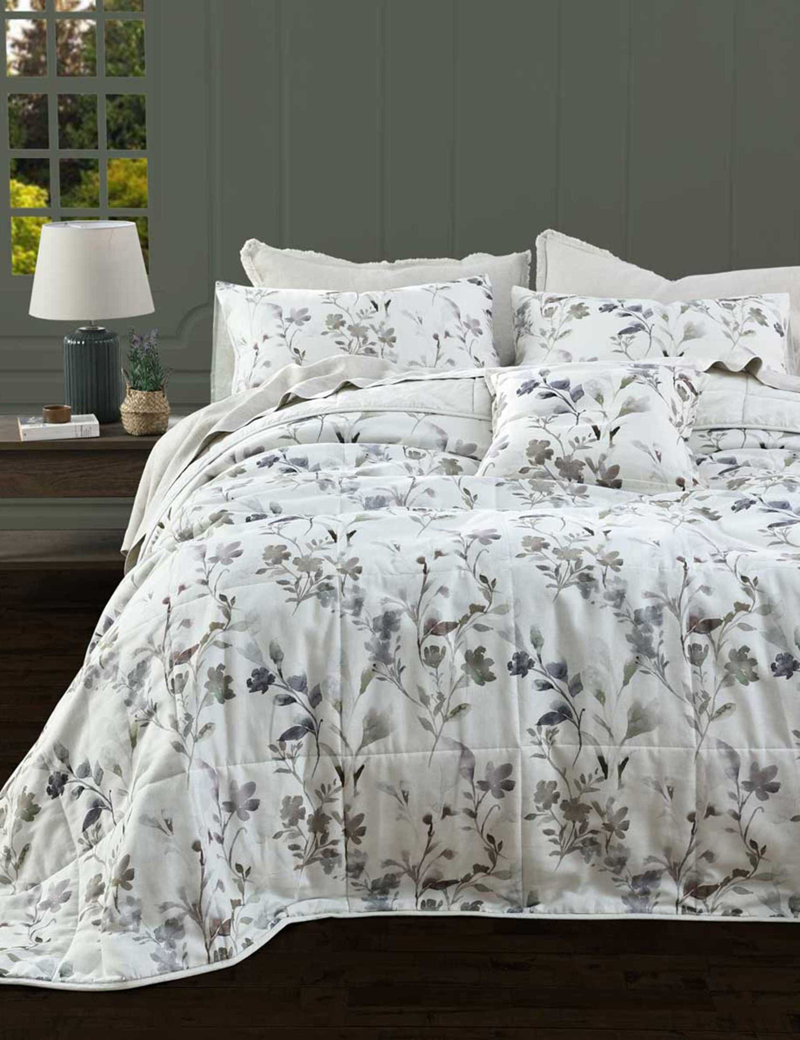 Cotton Rich Floral Bedspread Set with Linen 1 of 2