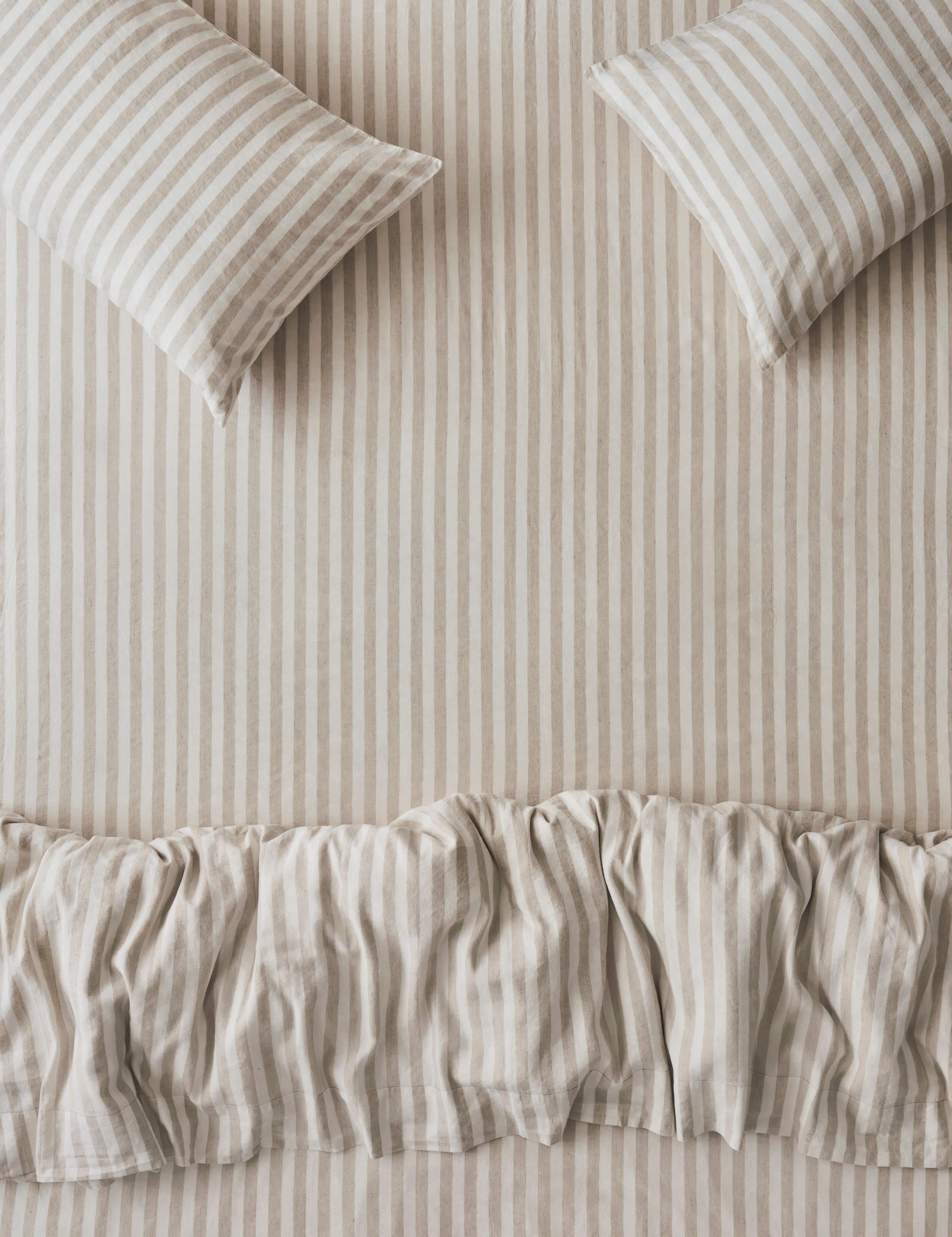 Linen Blend Striped Fitted Sheet 1 of 3