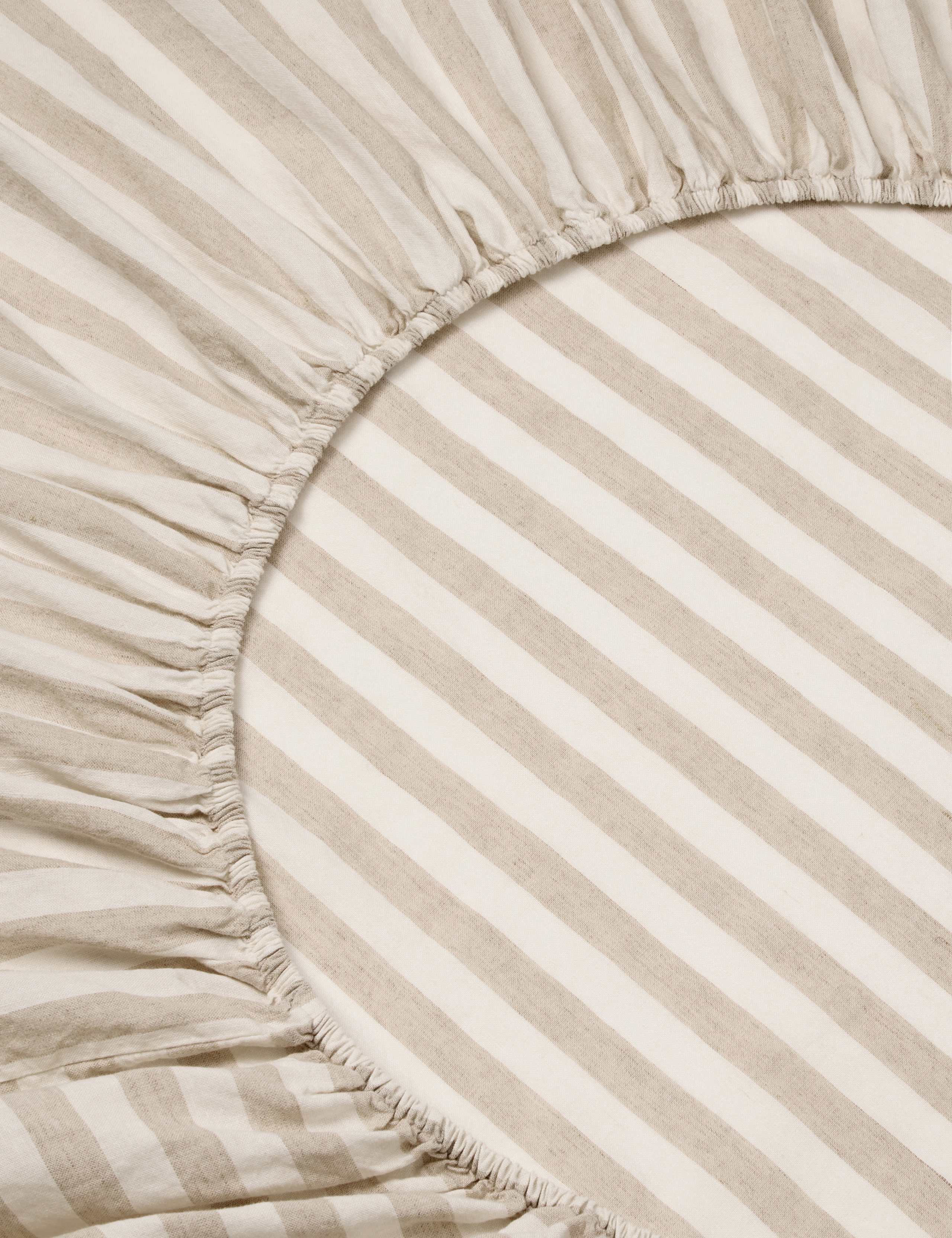 Linen Blend Striped Fitted Sheet 3 of 3