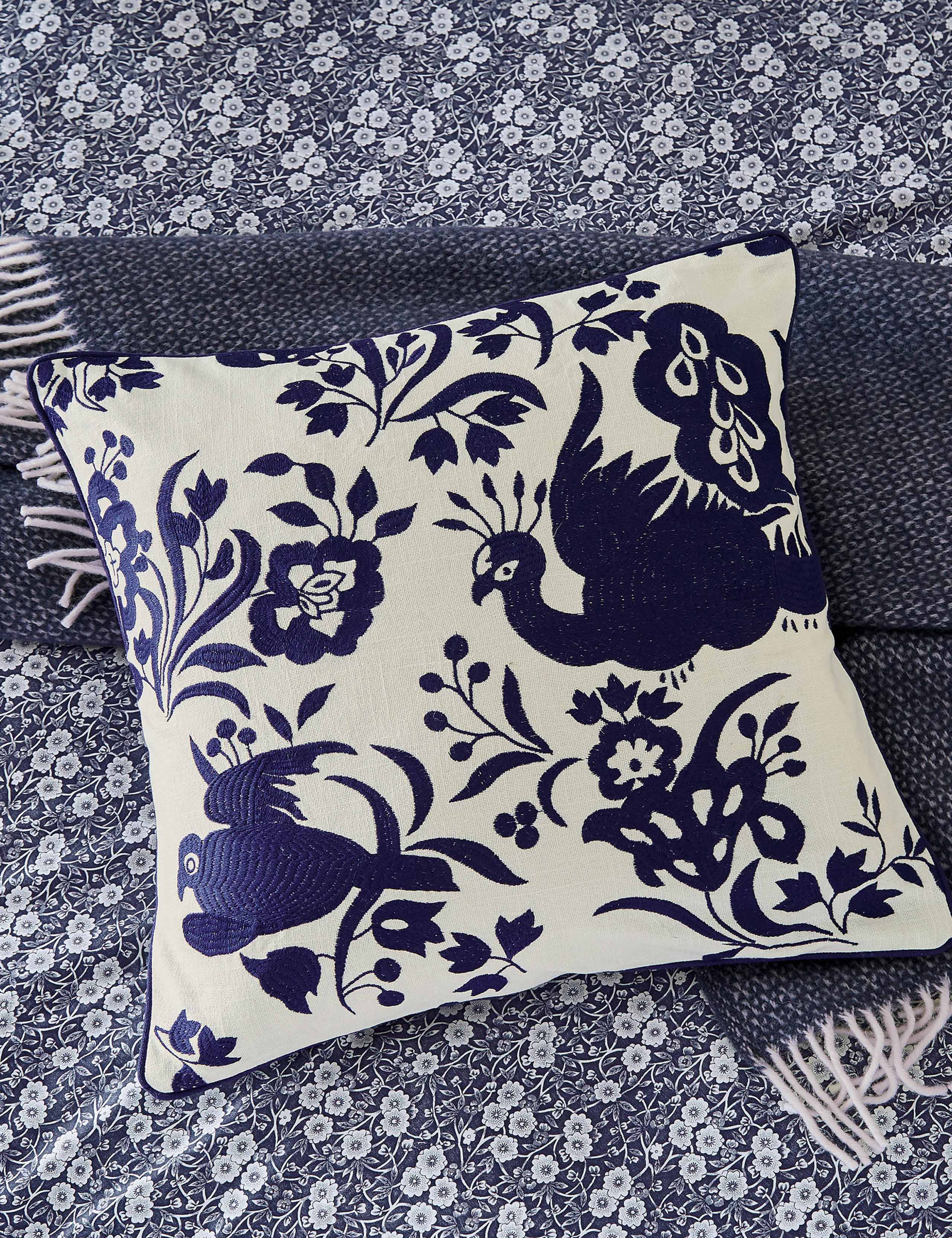 Pure Cotton Calico Embroidered Cushion 3 of 3