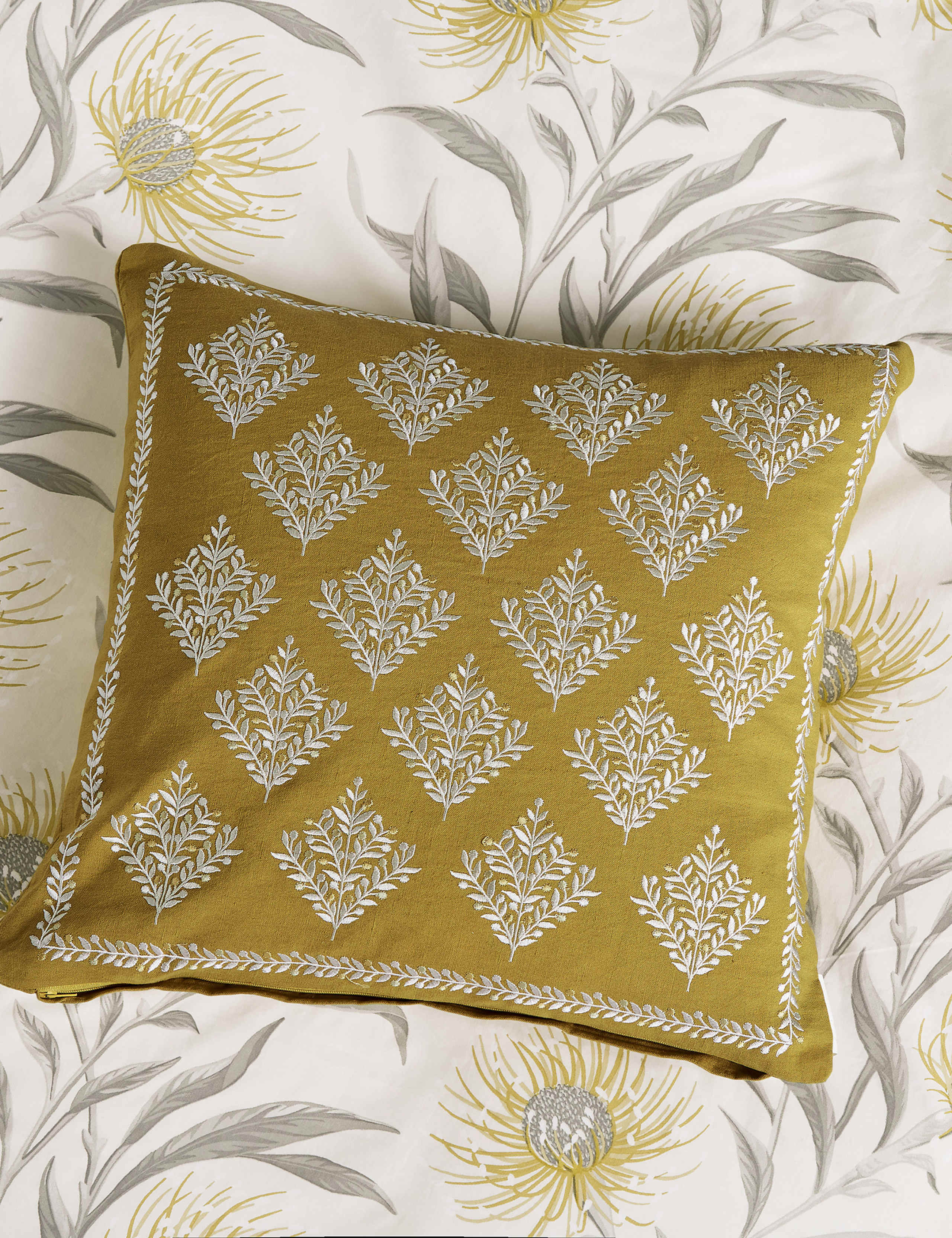 Linen Blend Catherinae Embroidered Cushion 2 of 4