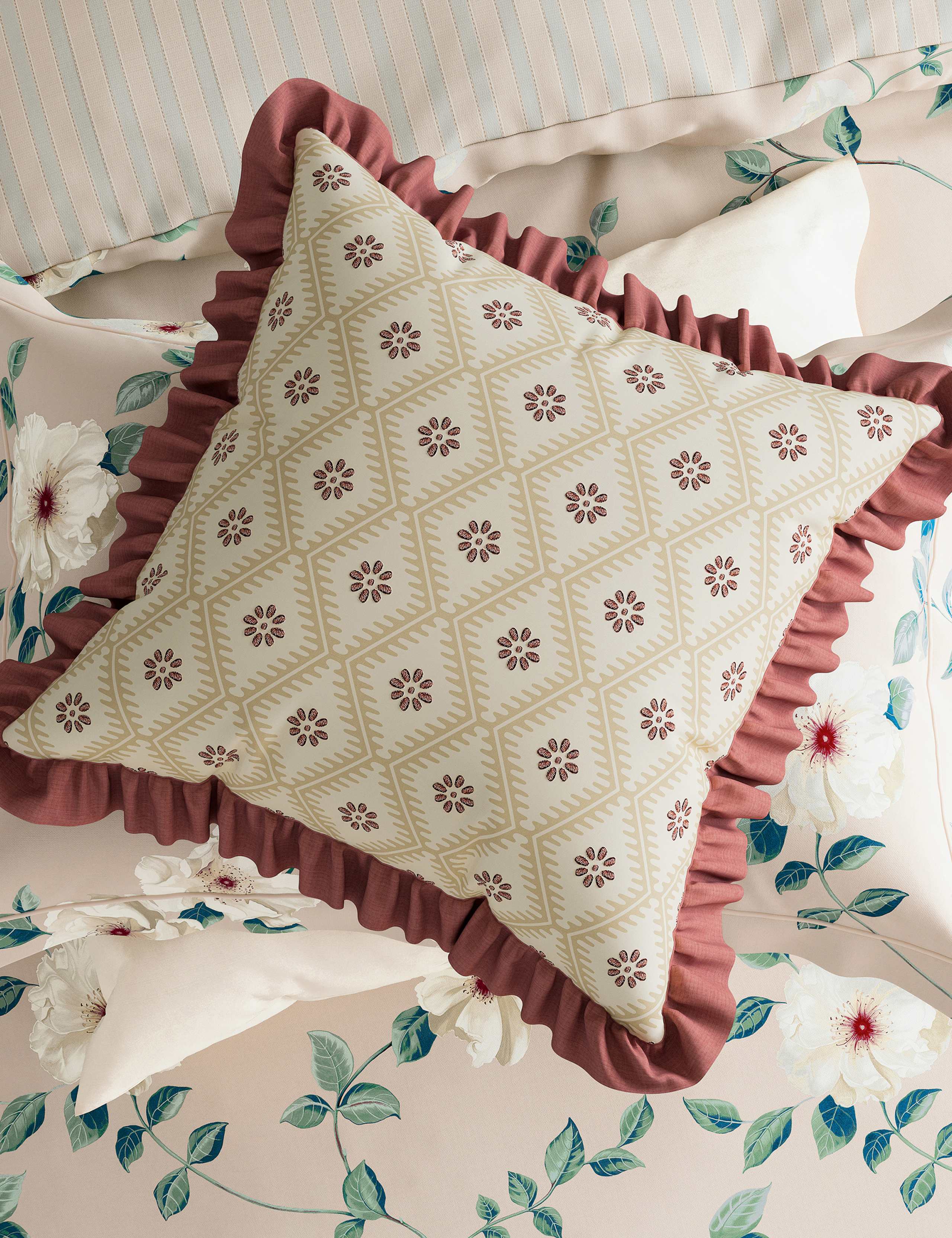 Pure Cotton Poets Rose Embroidered Cushion 2 of 3