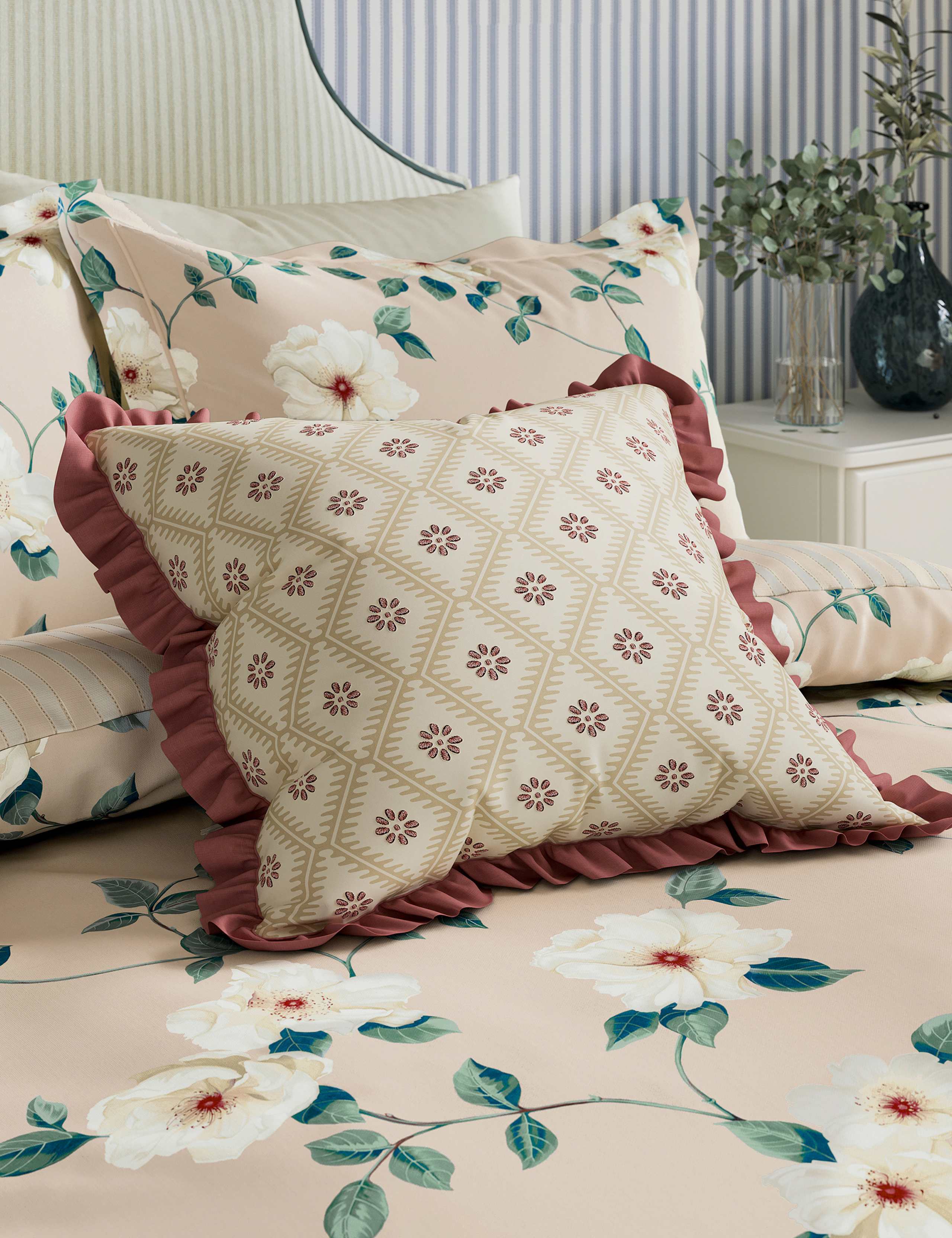 Pure Cotton Poets Rose Embroidered Cushion 3 of 3