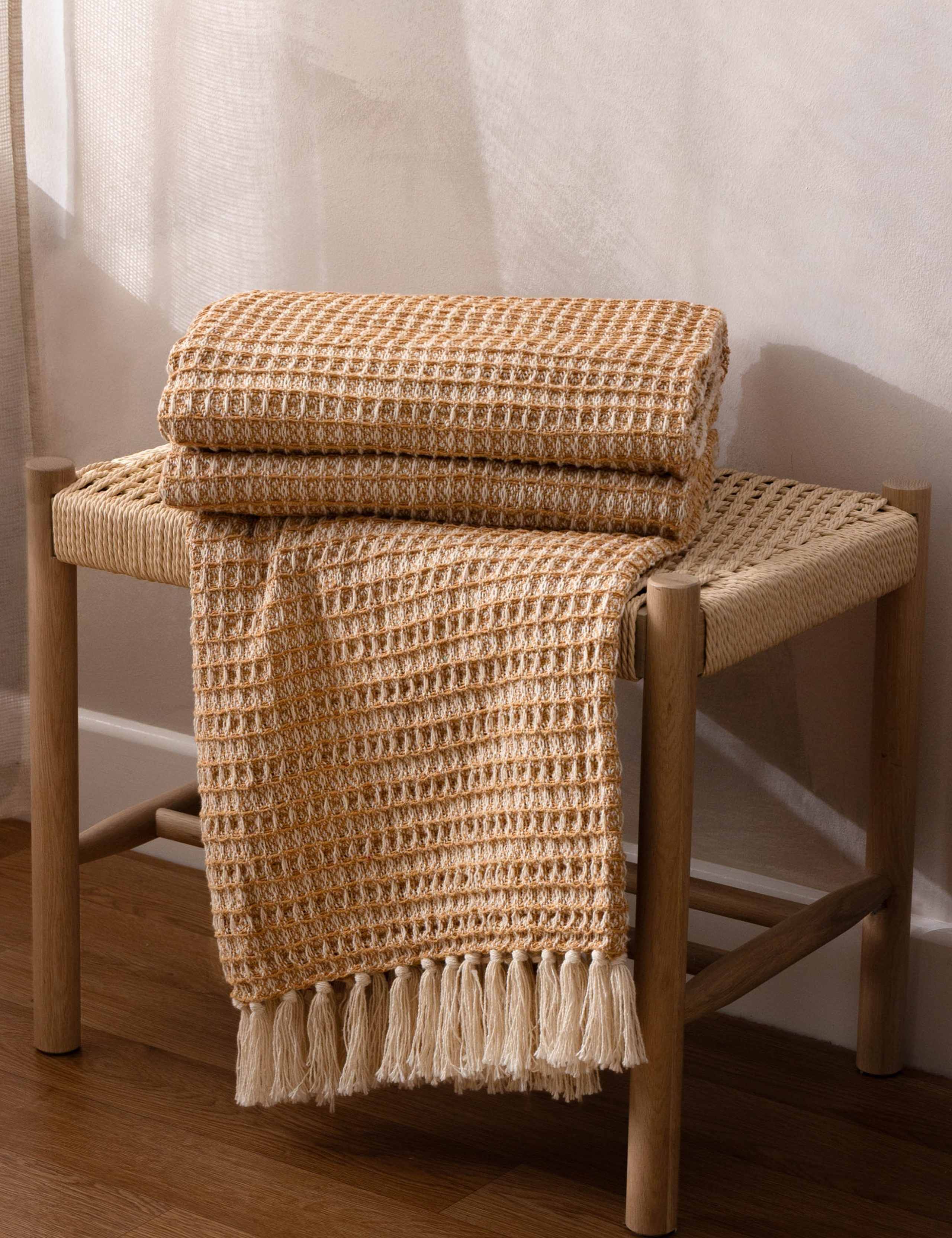 Pure Cotton Waffle Fringed Throw 1 of 4