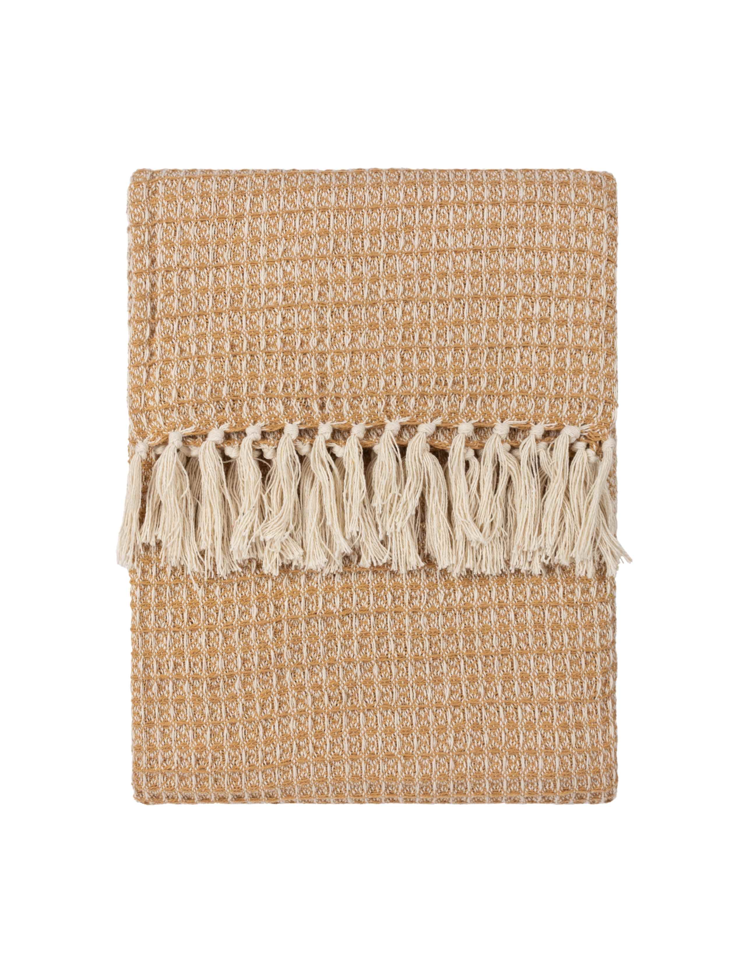 Pure Cotton Waffle Fringed Throw 2 of 4