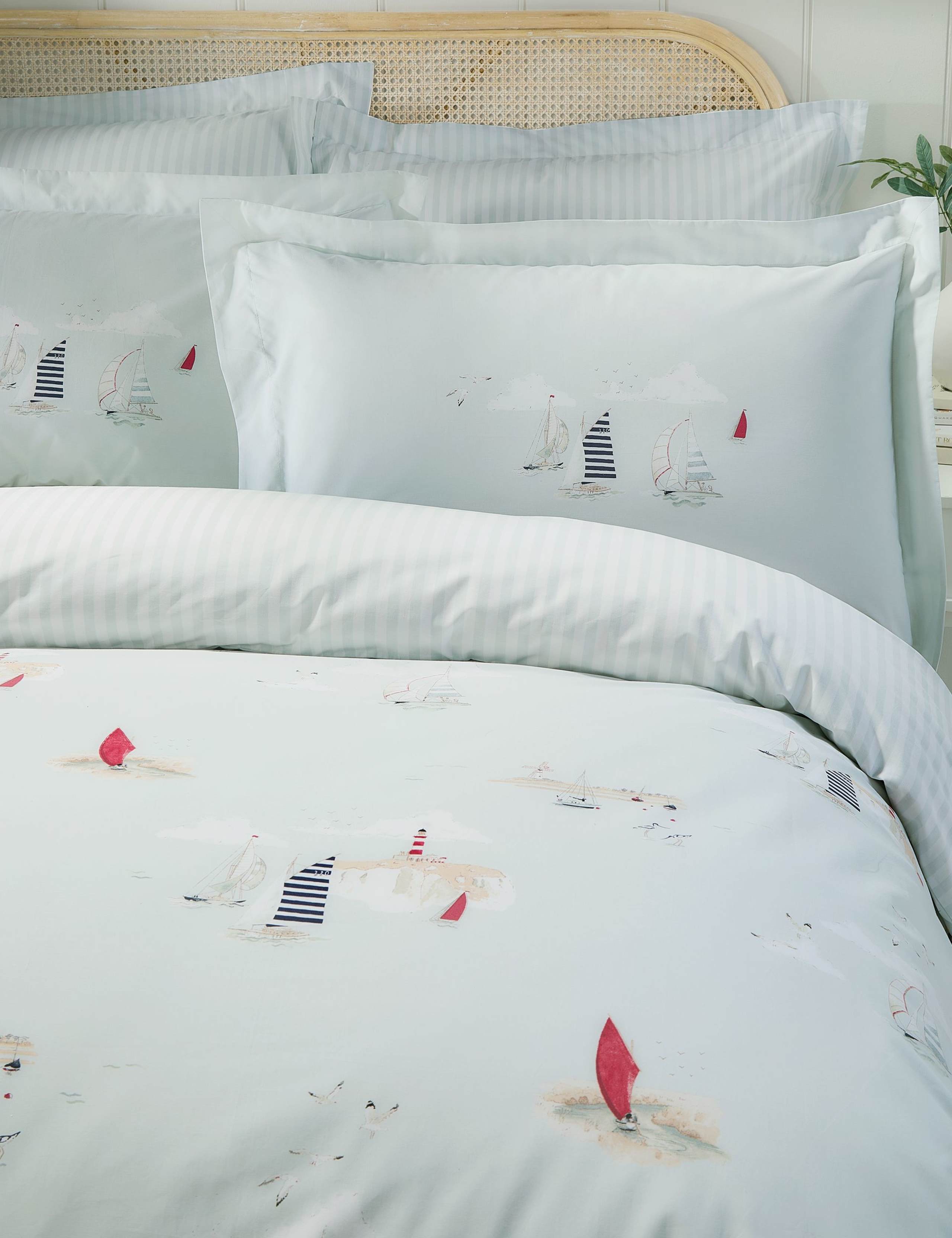 Pure Cotton Coastal Boats Bedding Set 3 of 6