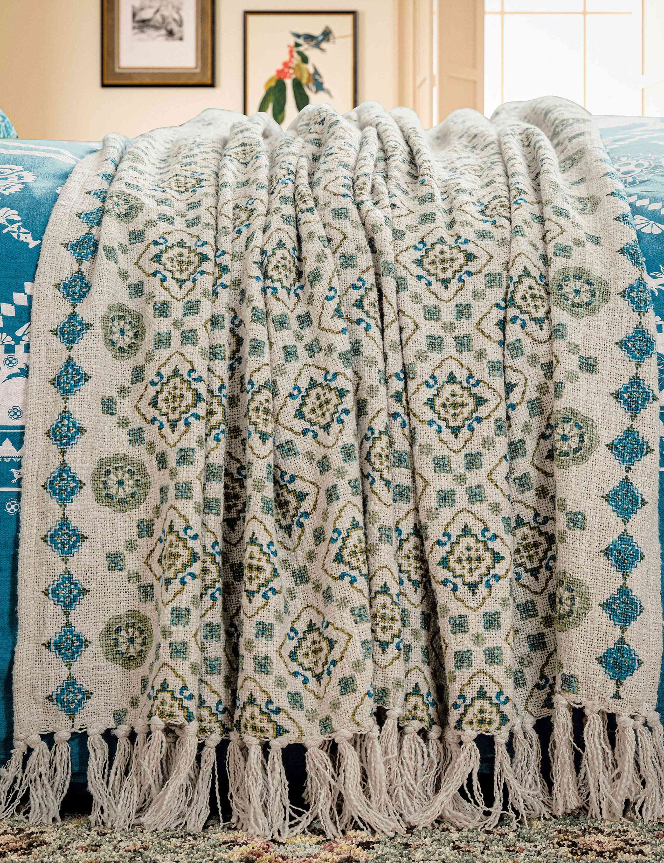 Country Tiles Pure Cotton Geometric Throw 2 of 5
