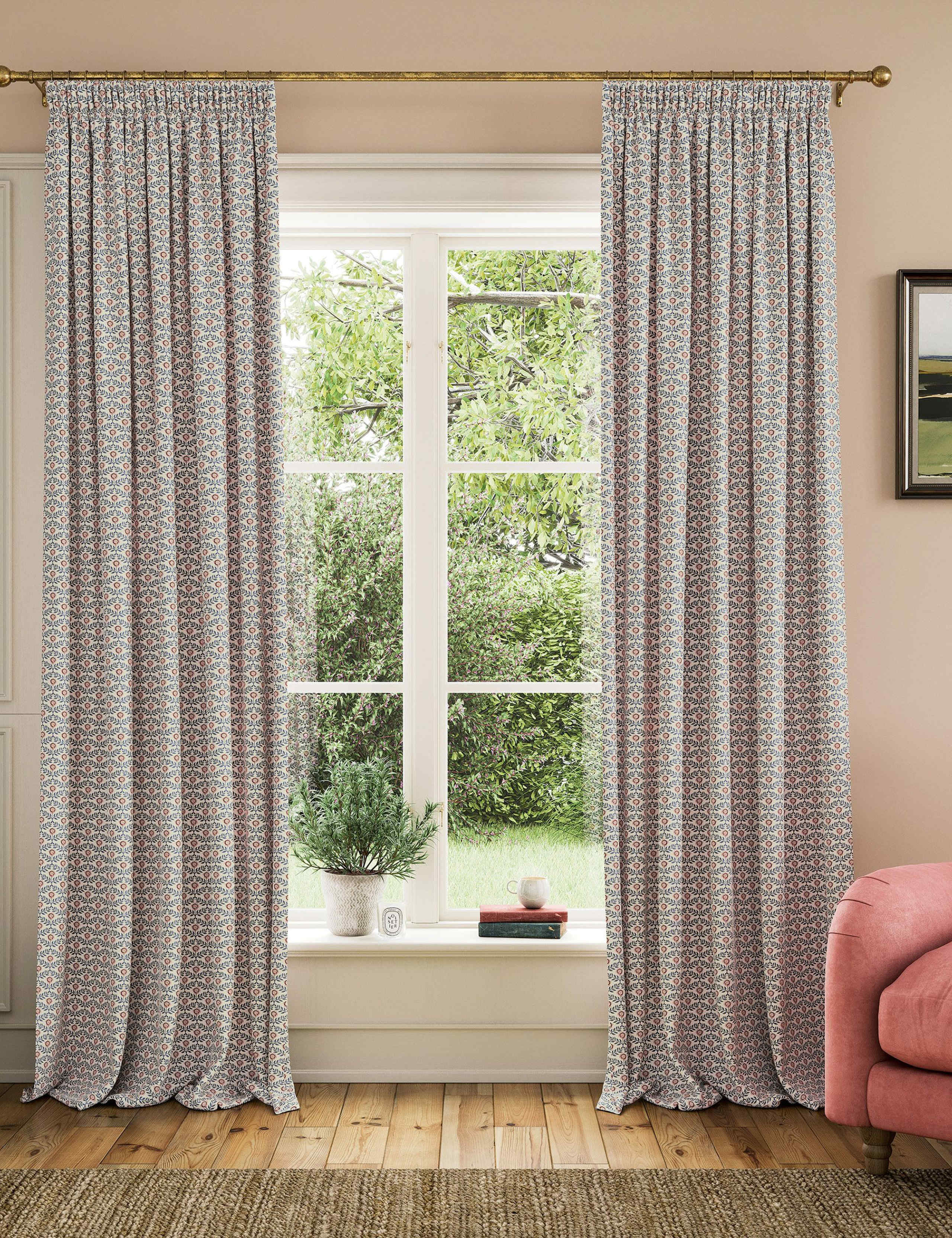 Floral Foulard Pure Cotton Pencil Pleat Curtains 1 of 4