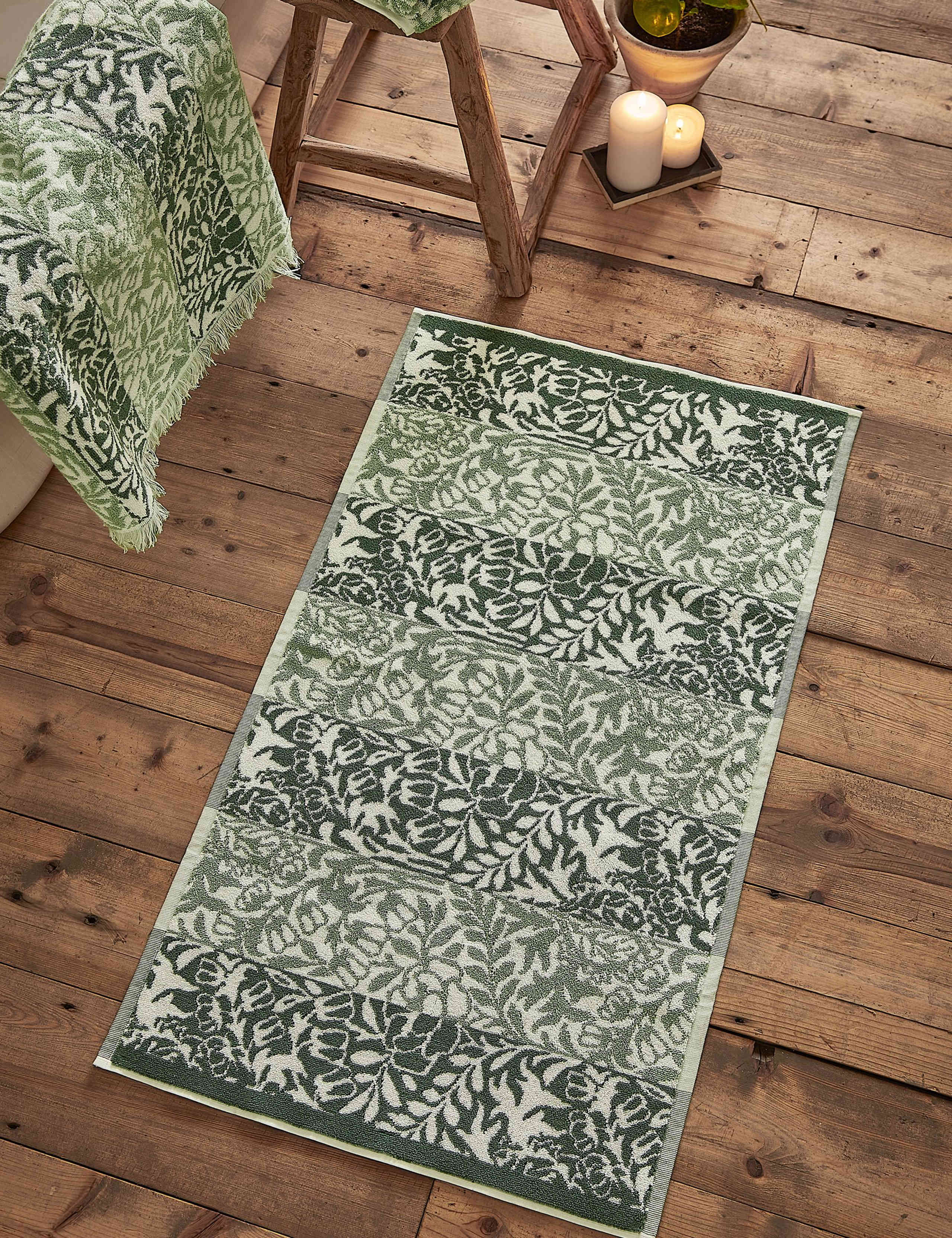 Pure Cotton Striped Floral Bath Mat 3 of 4