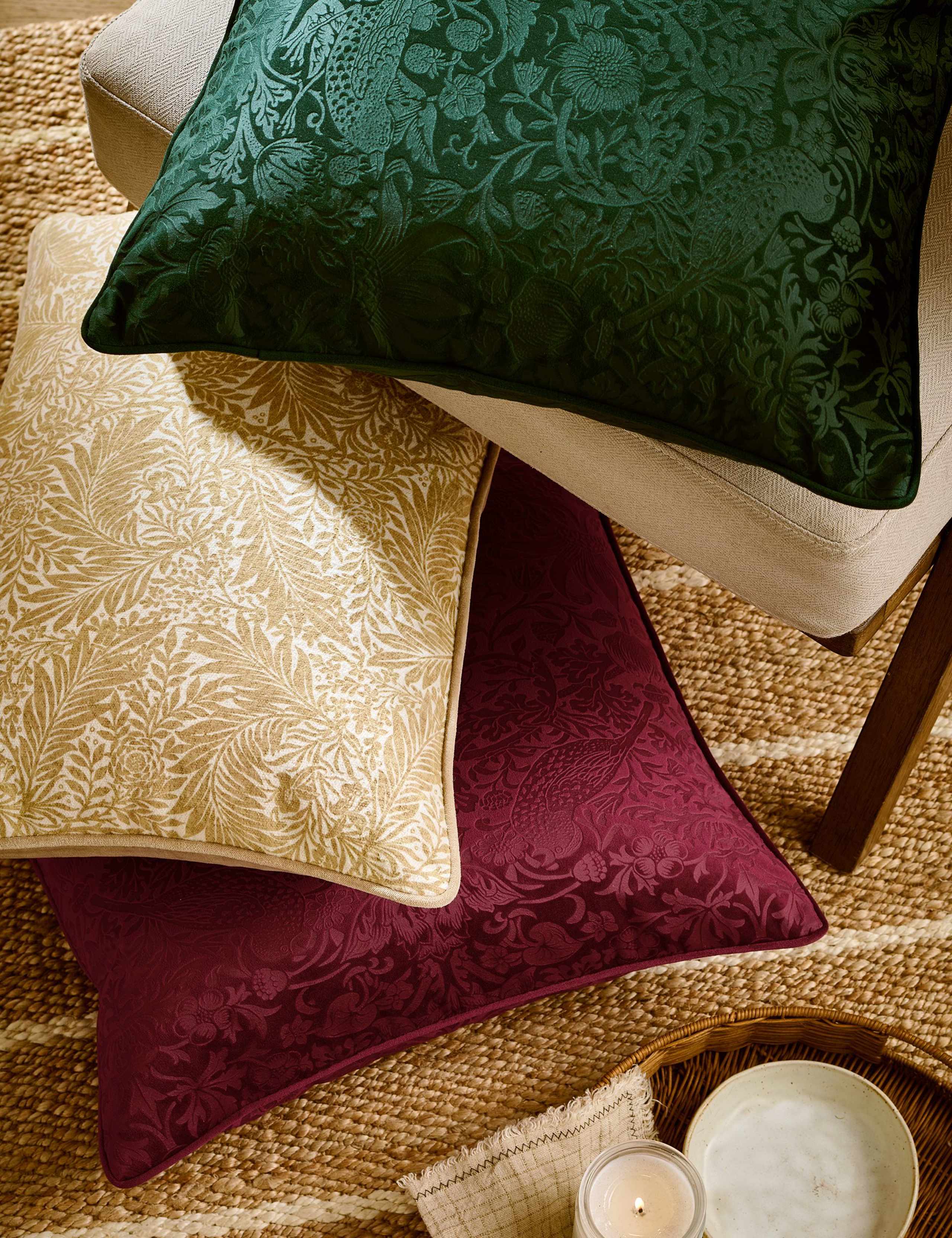 Velvet Strawberry Thief Cushion 1 of 2