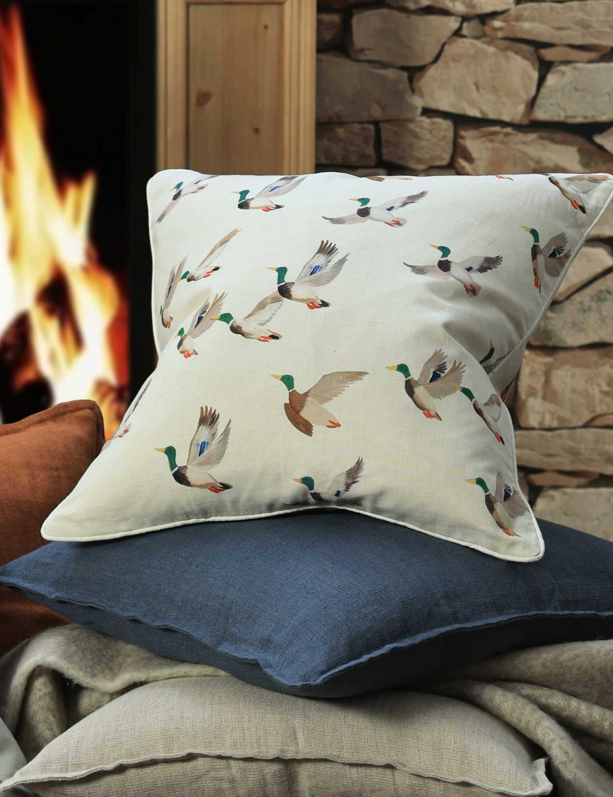 Pure Cotton Mallard Duck Piped Cushion 2 of 3