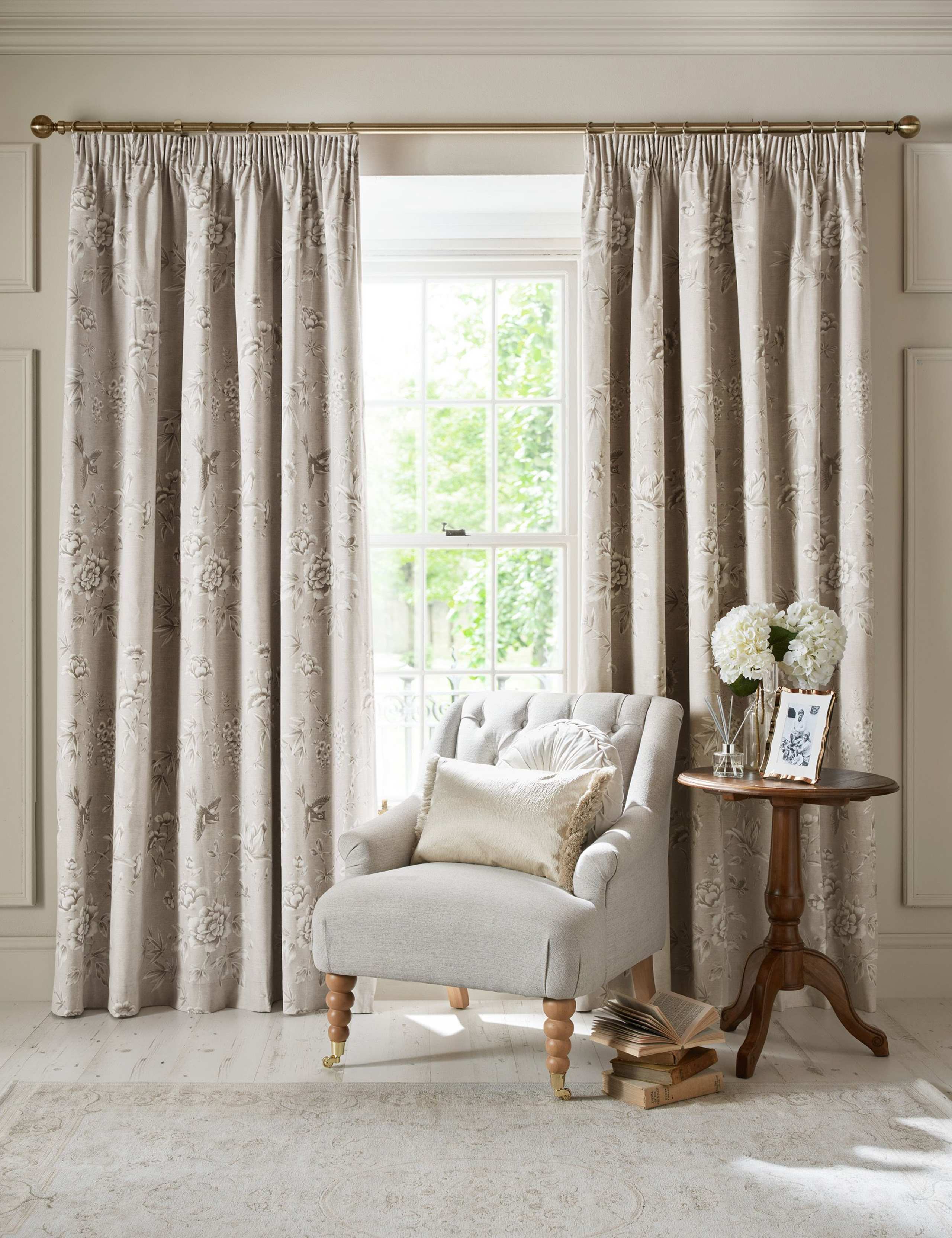 Rowsham Garden Pure Cotton Pencil Pleat Blackout Curtains 1 of 4