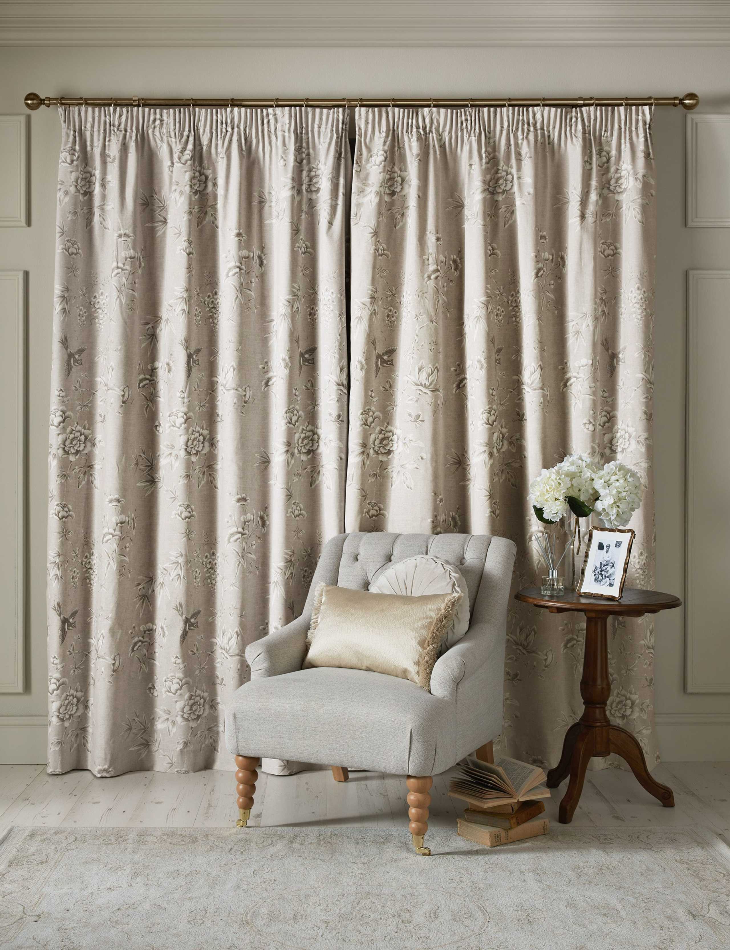 Rowsham Garden Pure Cotton Pencil Pleat Blackout Curtains 2 of 4