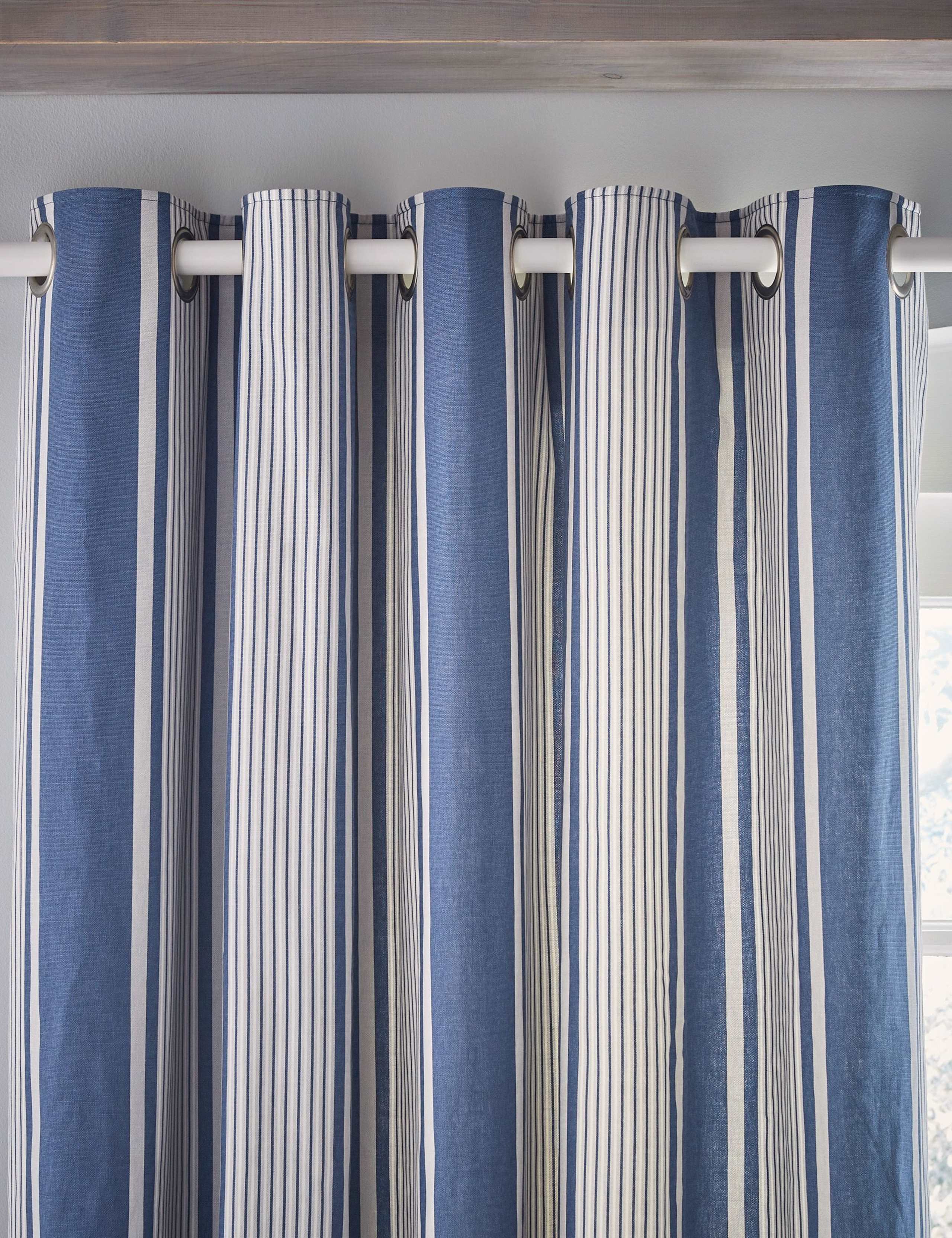 Tiverton Pure Cotton Striped Eyelet Curtains 2 of 2