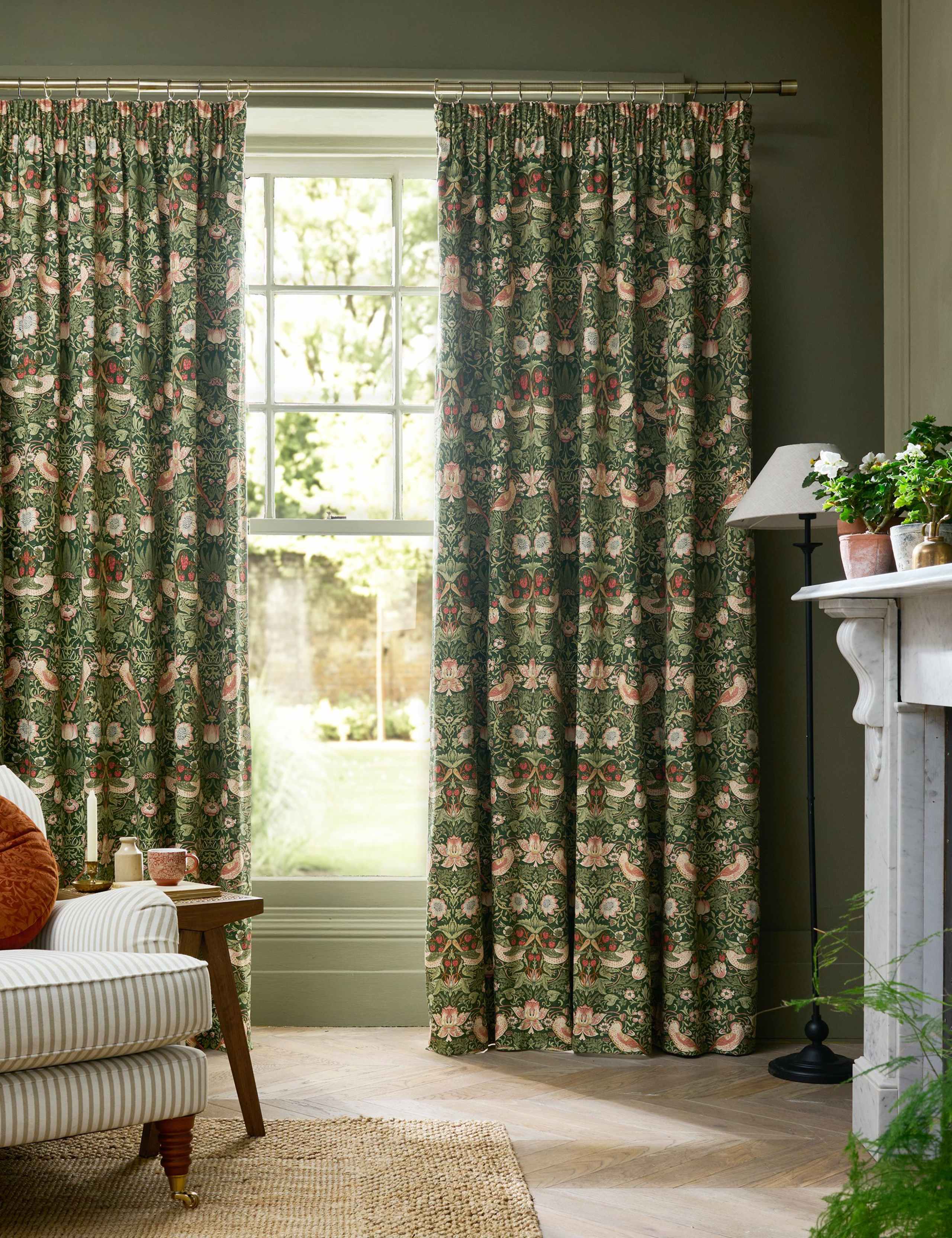 Strawberry Thief Pure Cotton Pencil Pleat Blackout Curtains 1 of 3