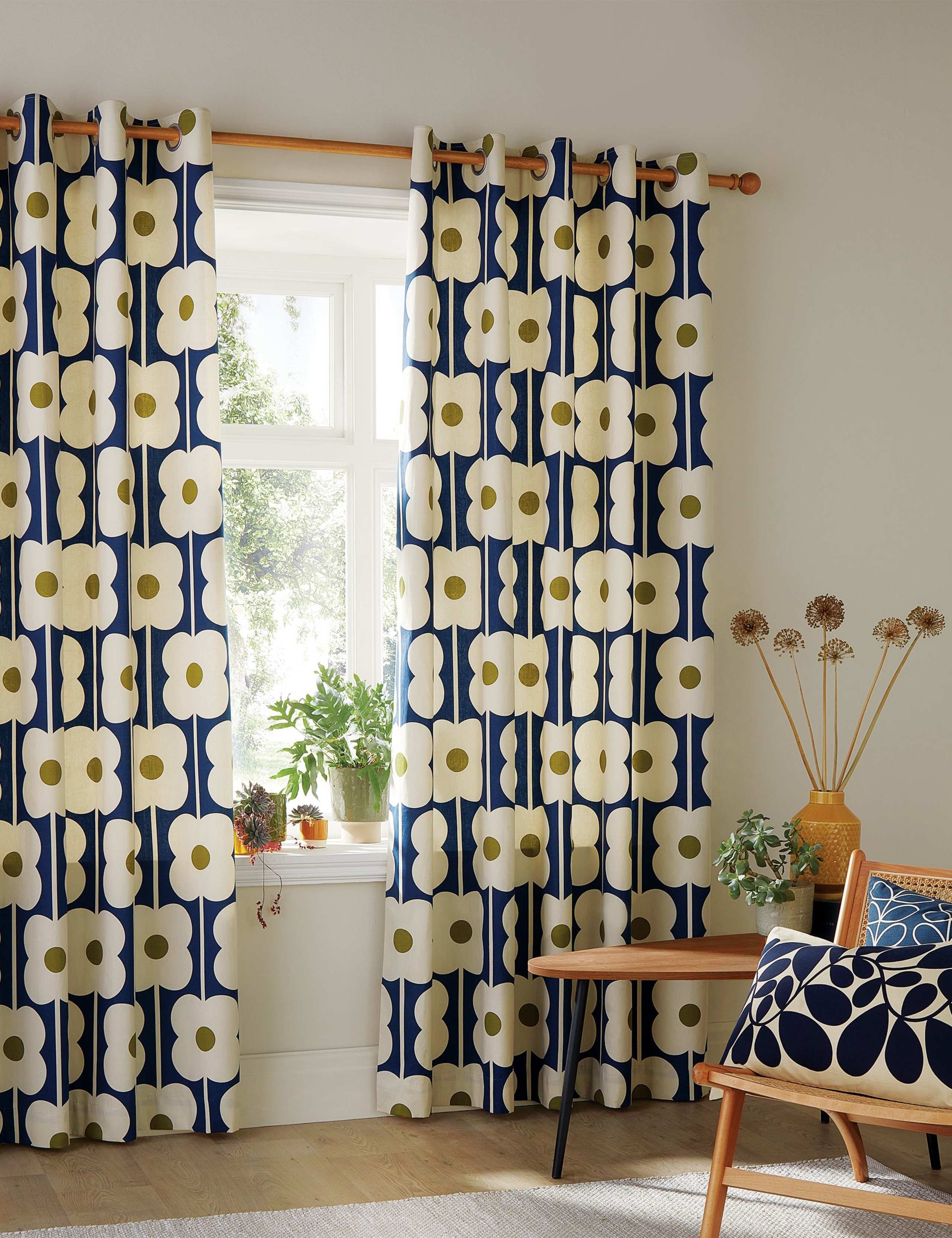 Abacus Flower Pure Cotton Eyelet Curtains 1 of 3