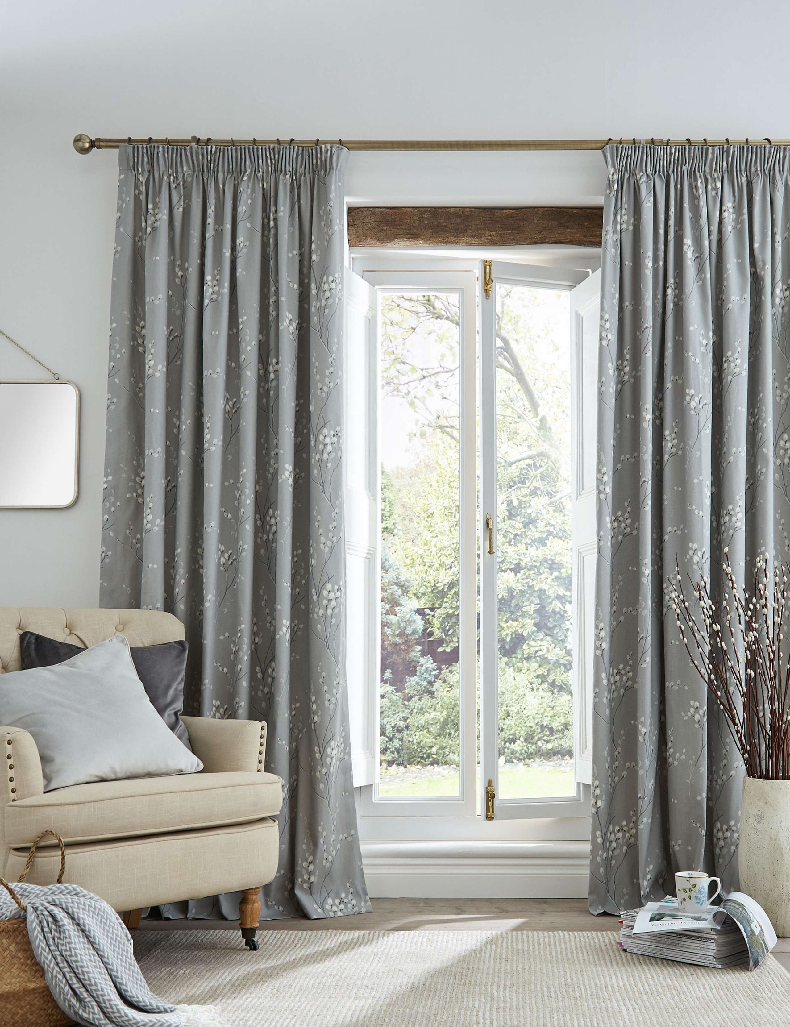Pussy Willow Pure Cotton Pencil Pleat Curtains 1 of 2