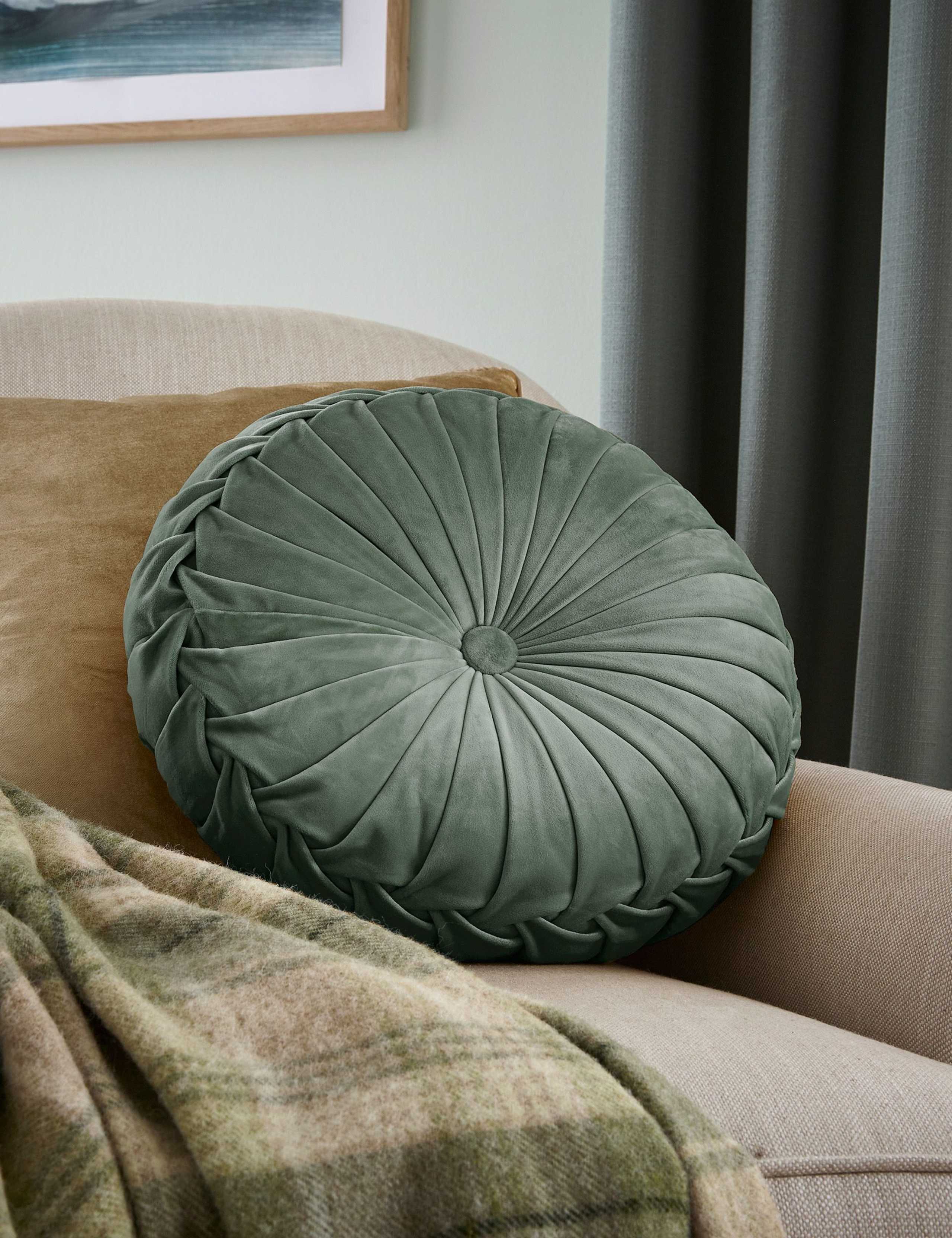 Rosanna Velvet Round Pleated Cushion 1 of 2