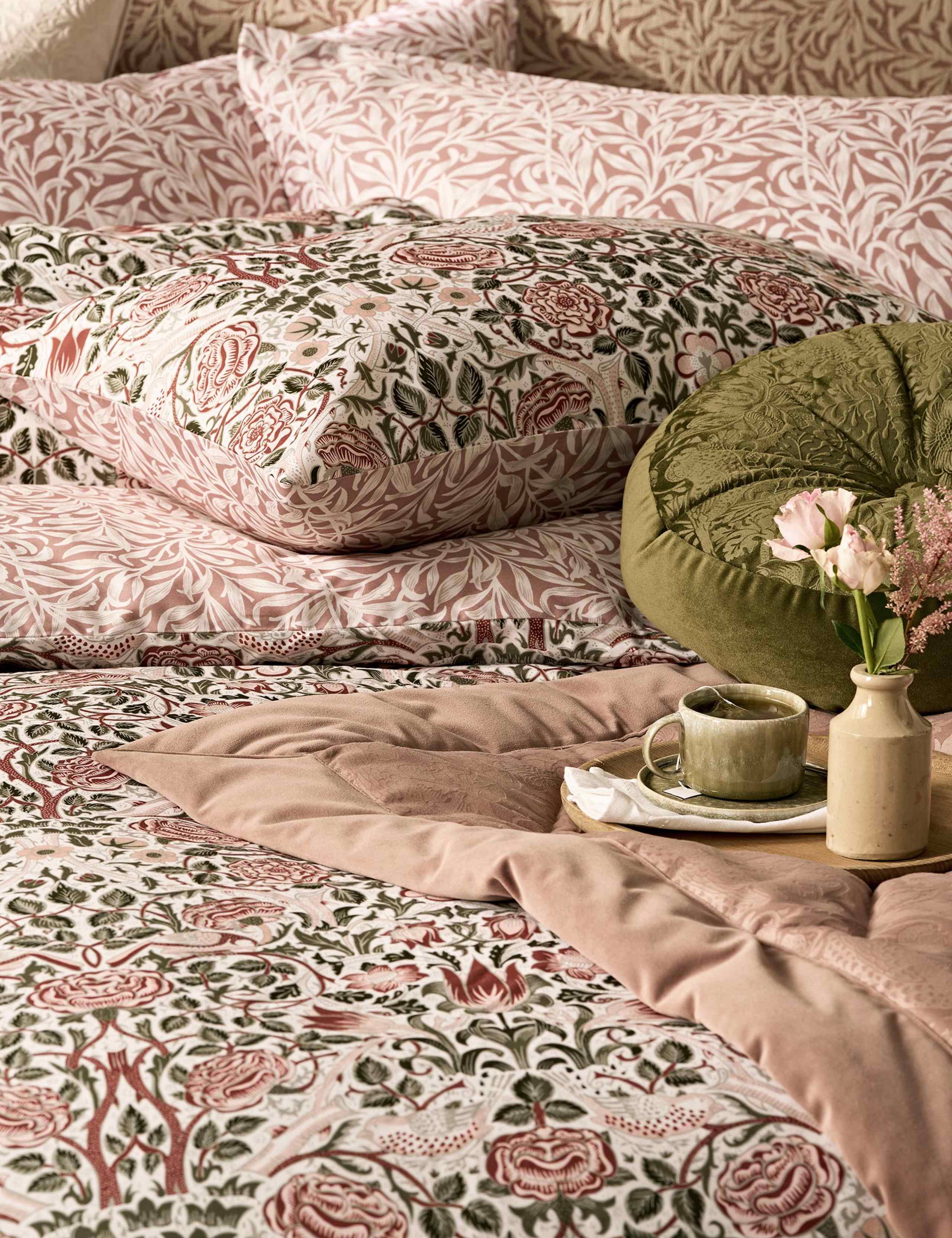 Pure Cotton Sateen Rose Brick Bedding Set 5 of 7