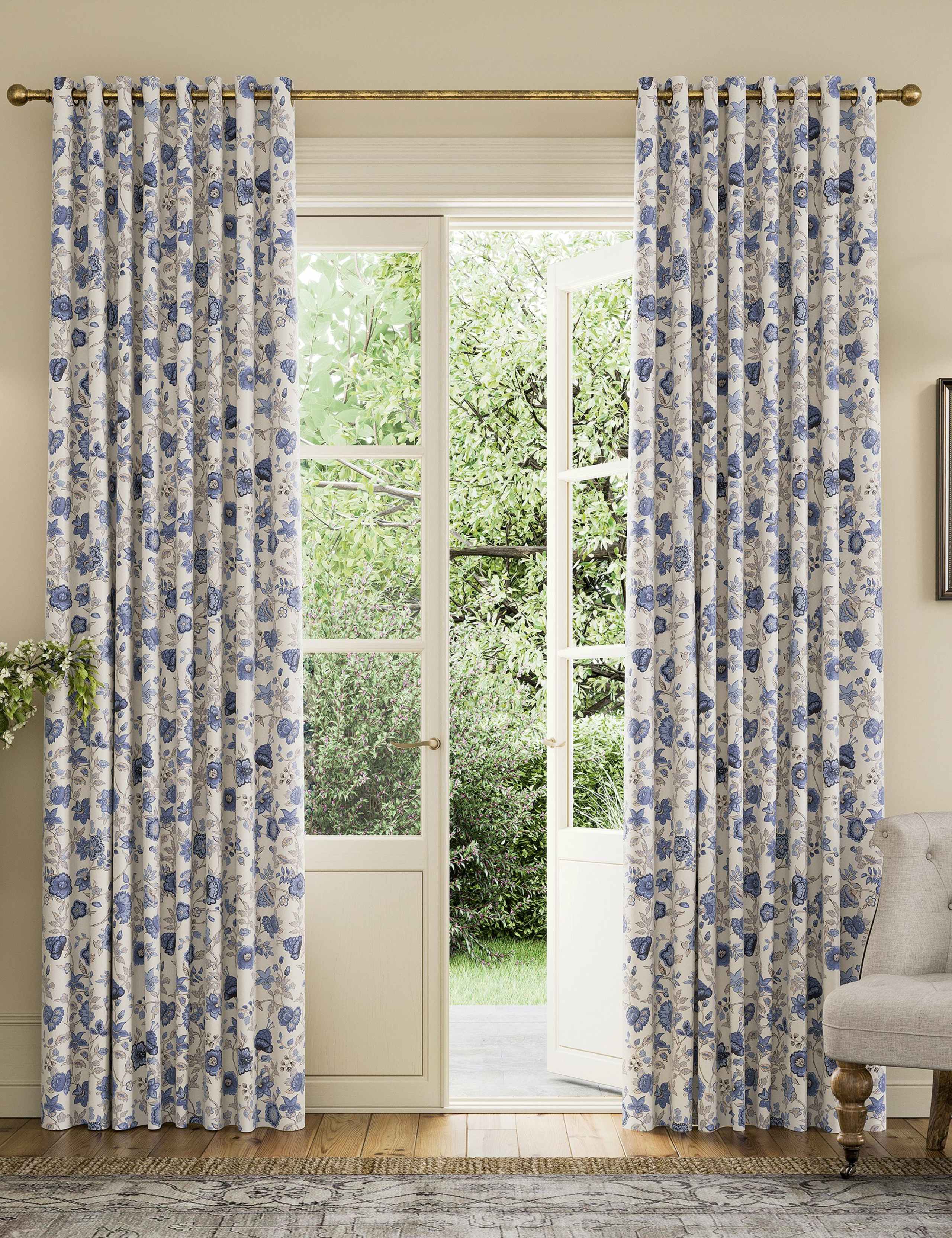 Indienne Pure Cotton Eyelet Blackout Curtains 1 of 3