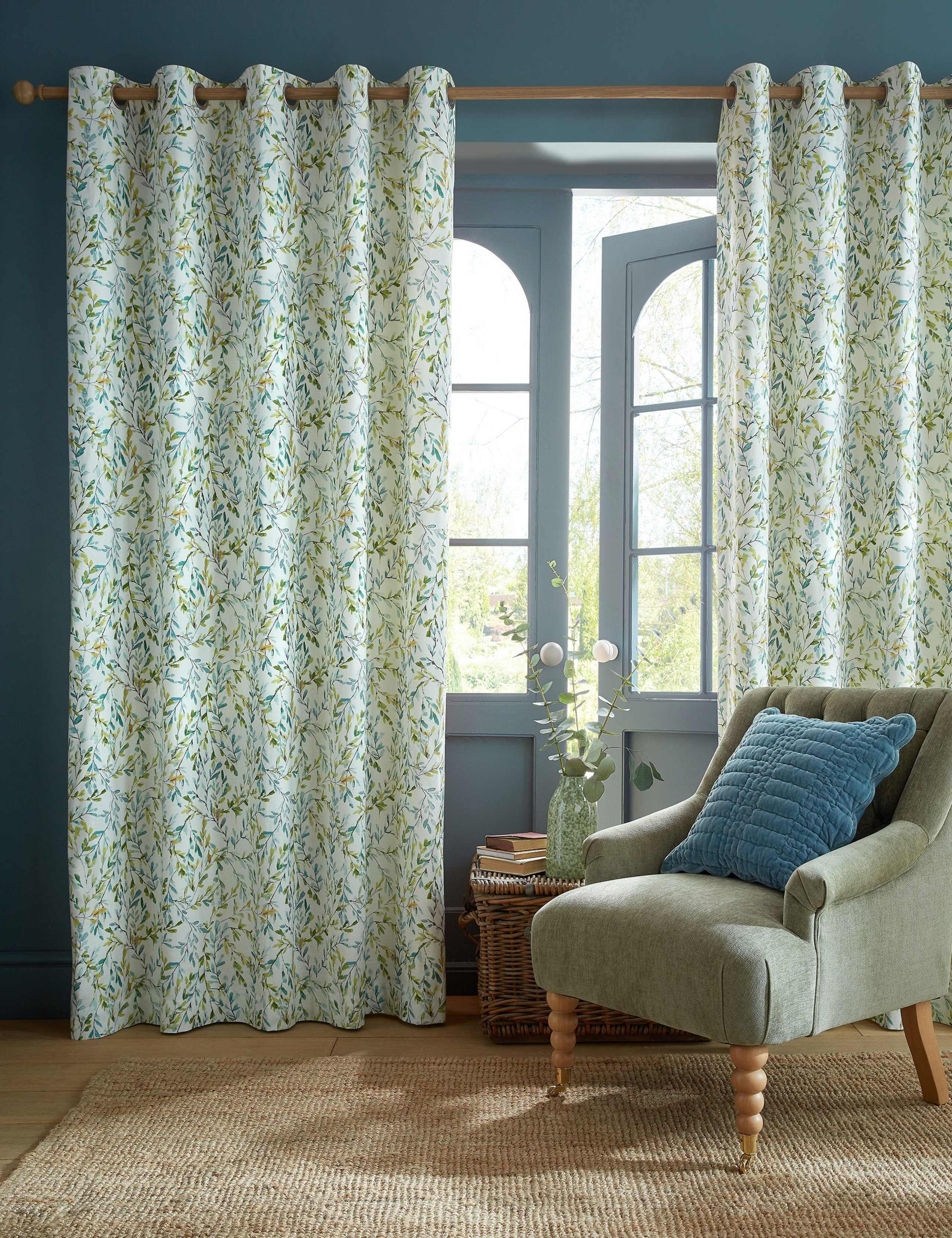 Brayton Leaves Cotton Rich Eyelet Curtains 1 of 4