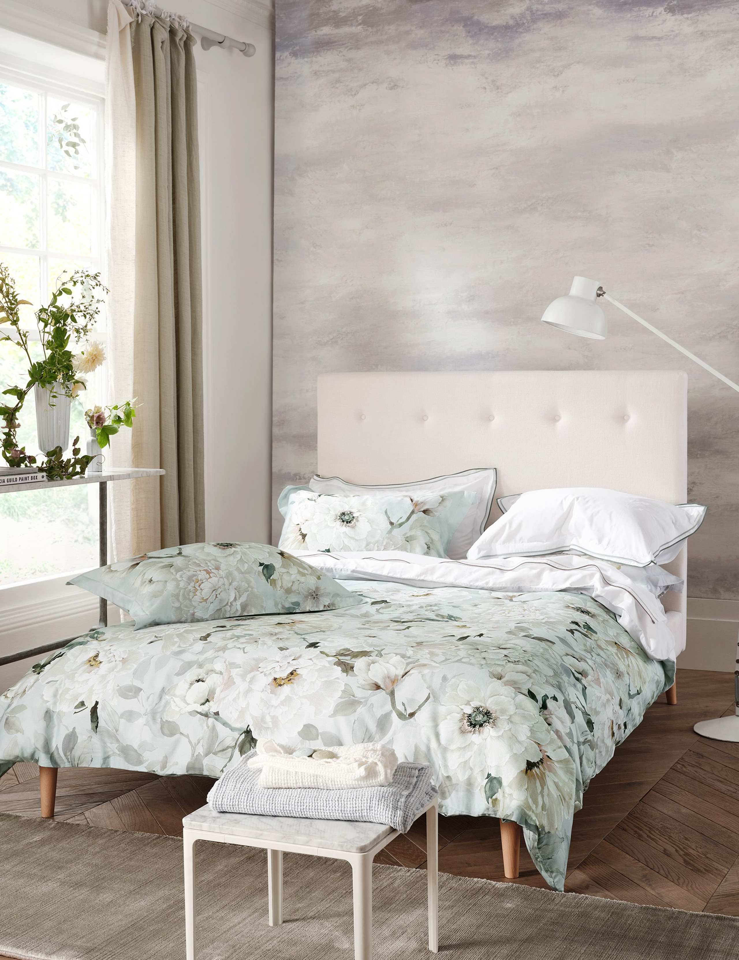 Fleur Blanche Pure Cotton Sateen Bedding Set 1 of 6