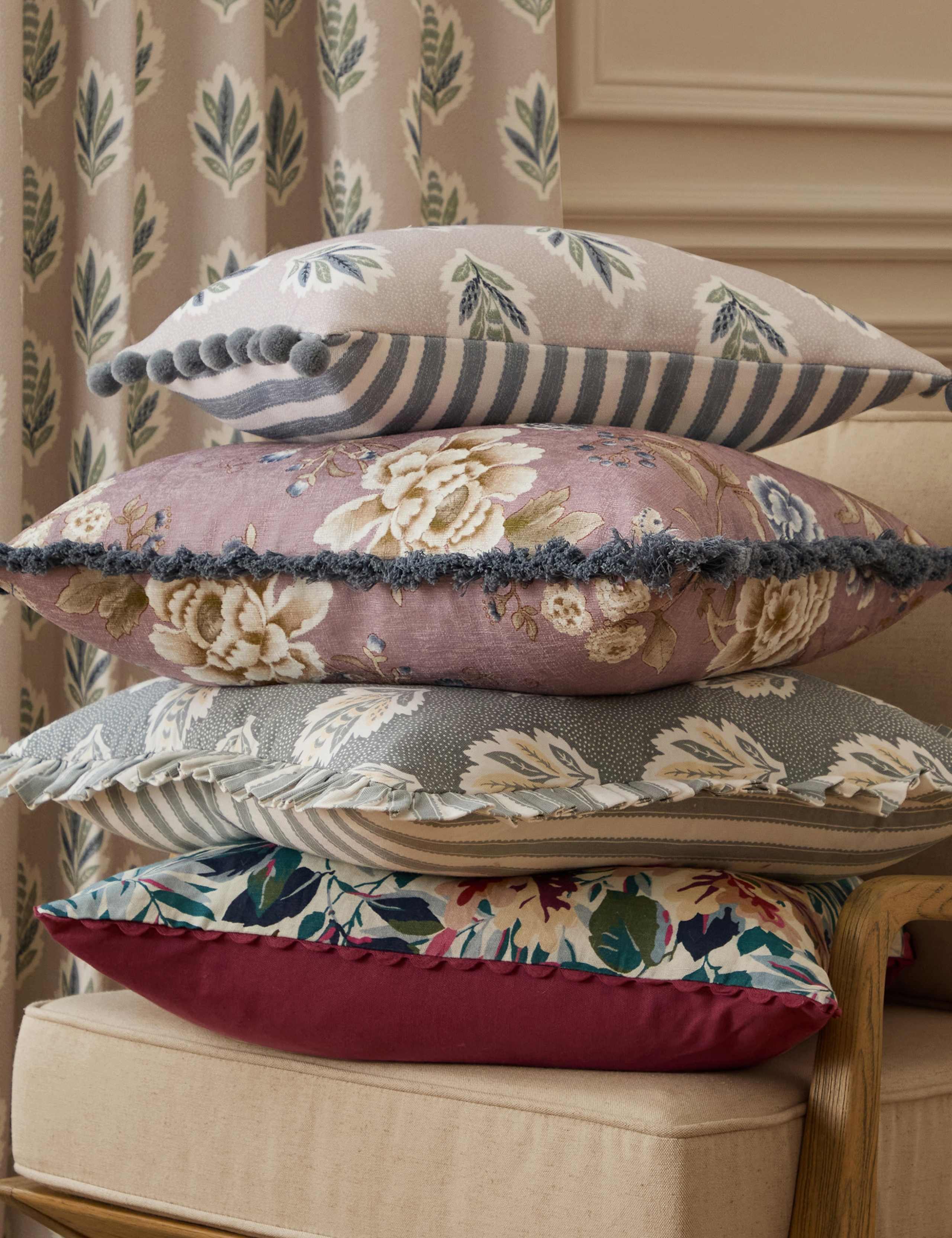 Sessile Leaf Striped Pom Pom Cushion 3 of 6