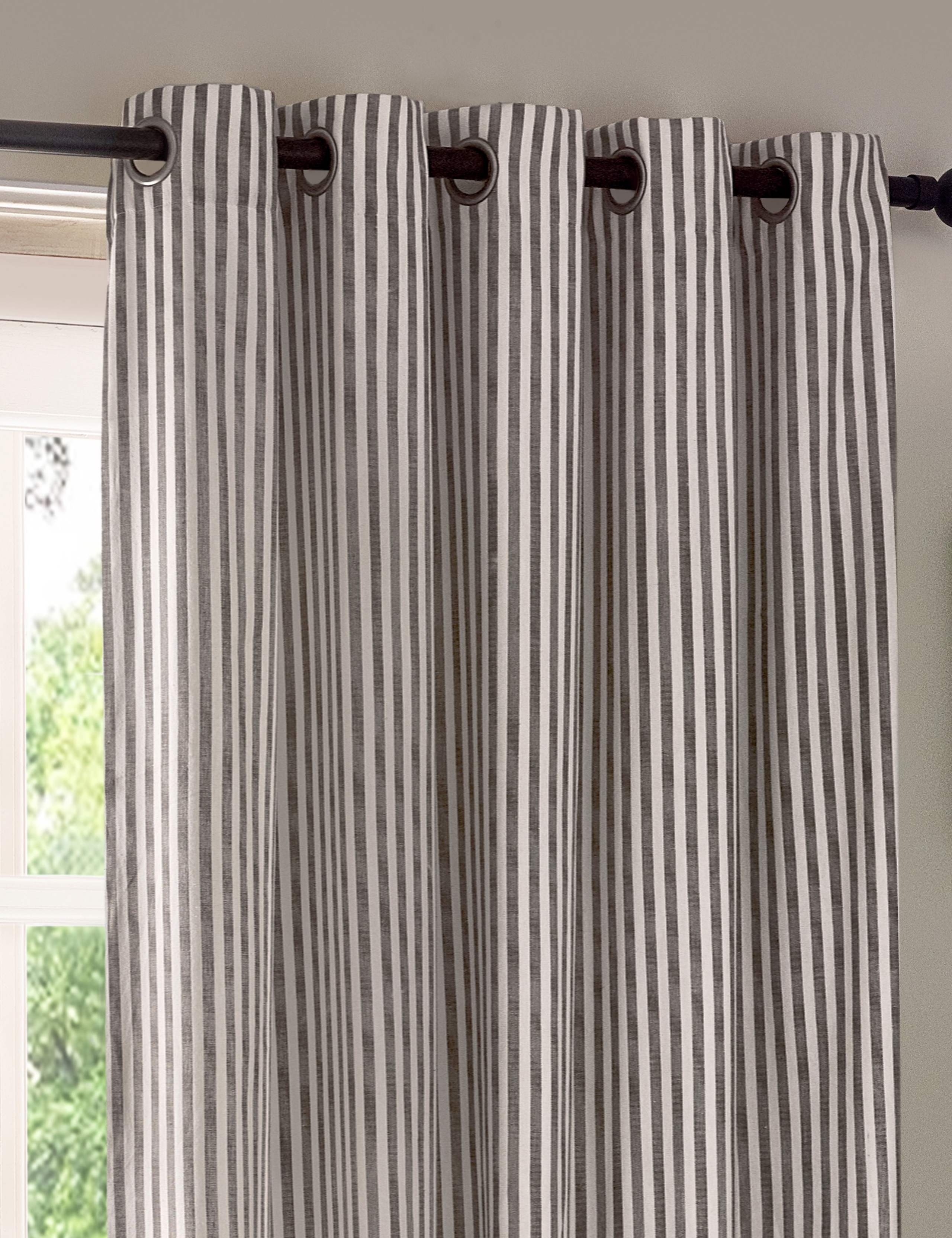 Hebden Pure Cotton Striped Eyelet Curtains 1 of 4