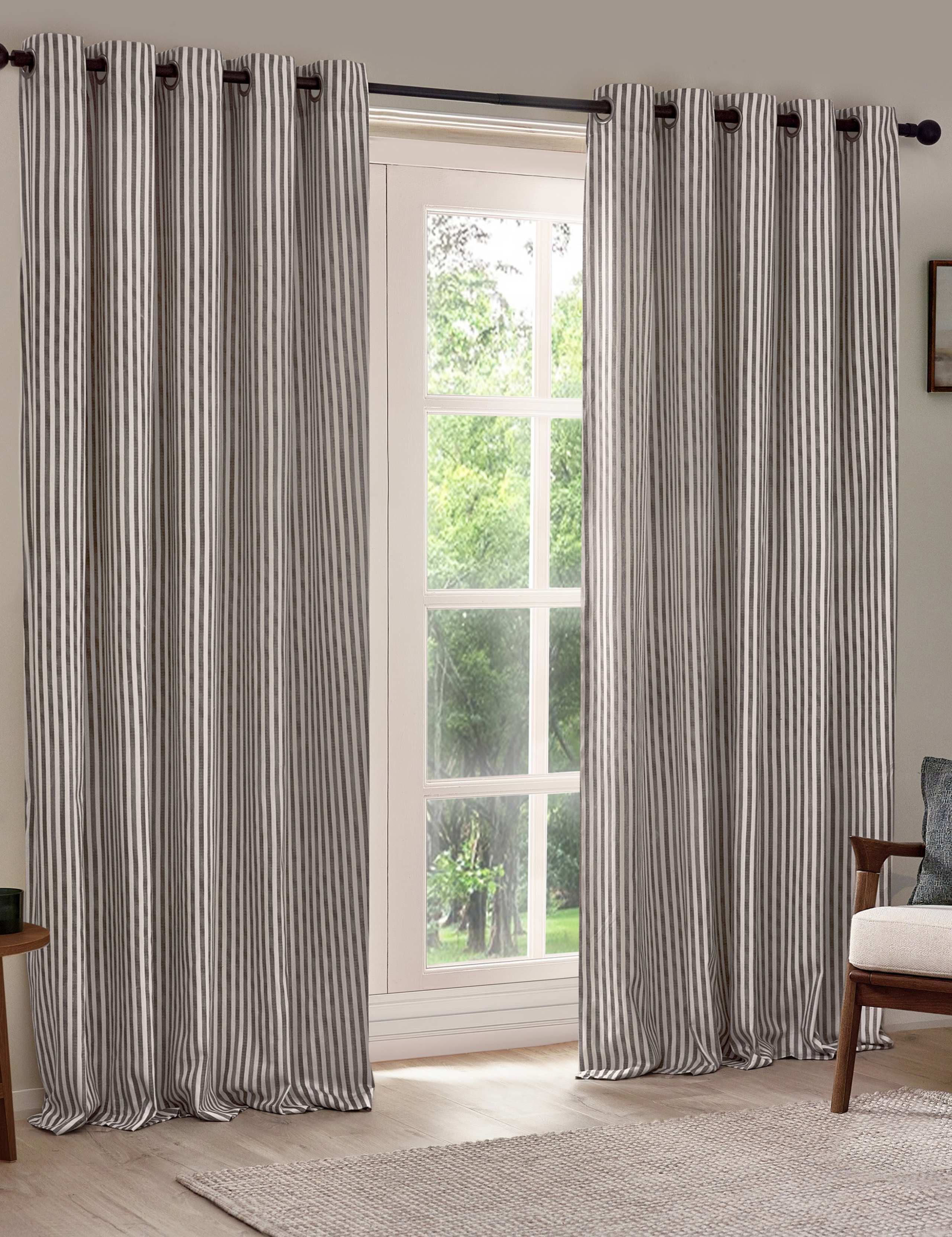 Hebden Pure Cotton Striped Eyelet Curtains 2 of 4