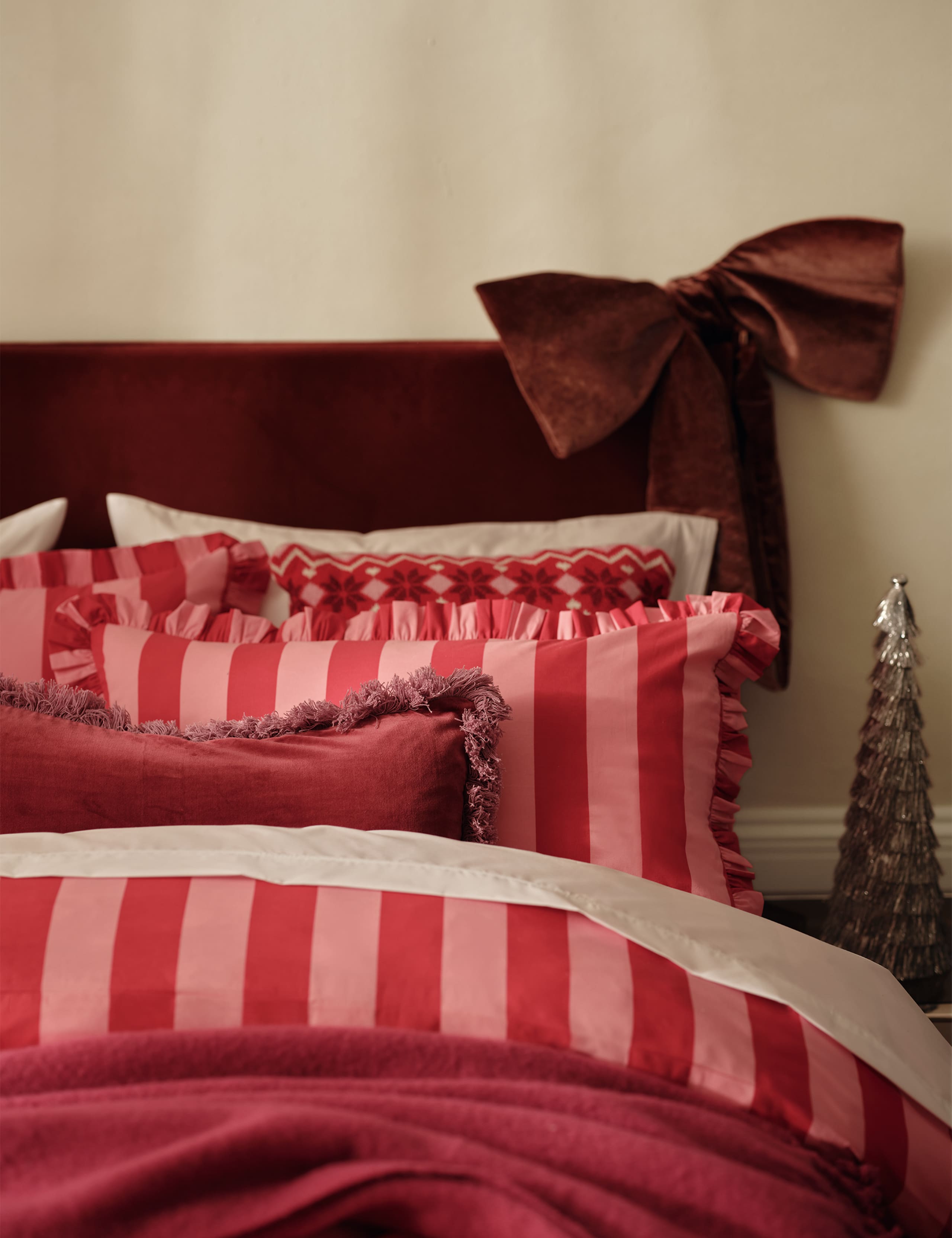 Pure Cotton Velvet Fringe Bolster Cushion 4 of 4