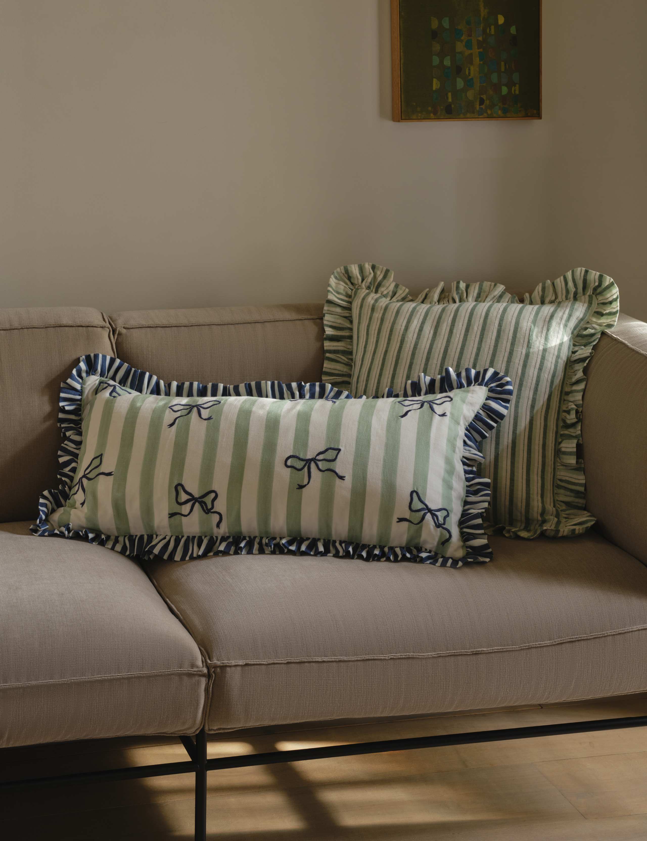 Cotton Rich Striped Bow Bolster Cushion 5 of 5