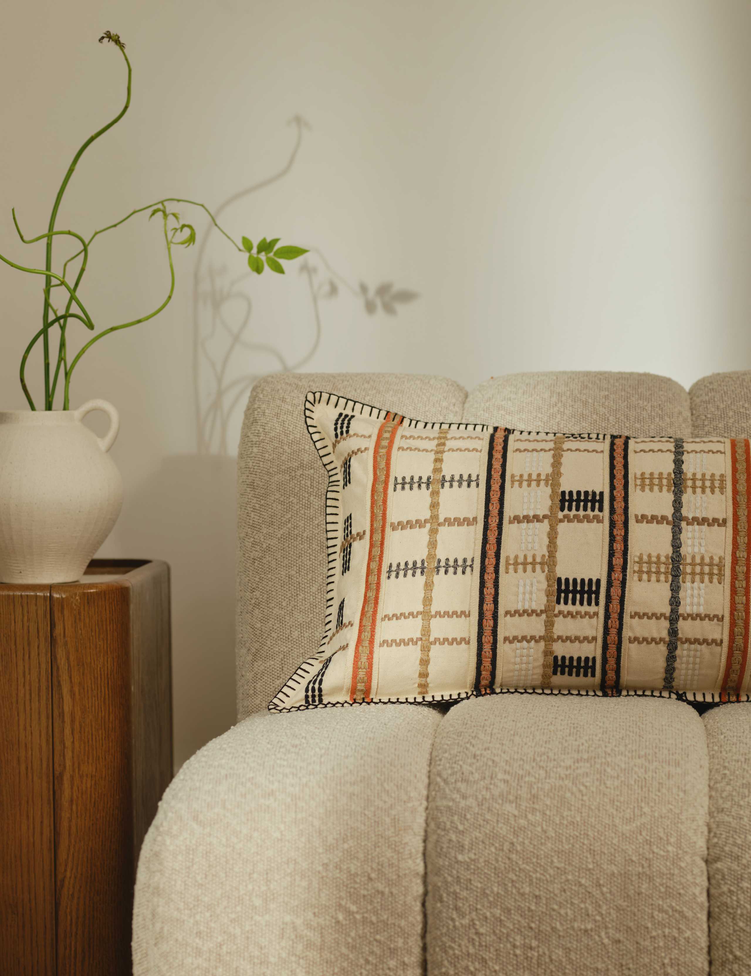 Pure Cotton Grid Embroidered Bolster Cushion 5 of 6