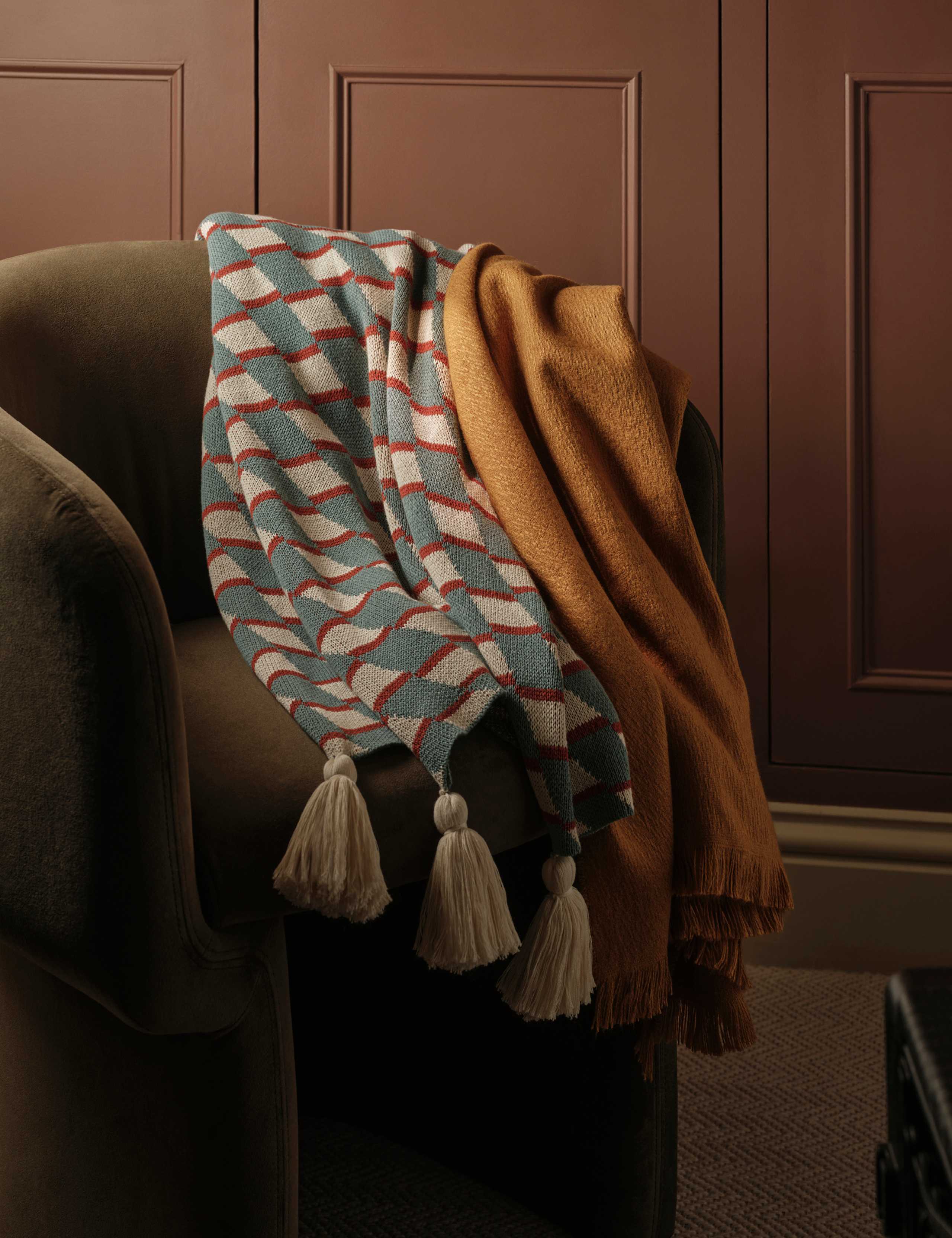 Pure Cotton Geometric Knitted Tassel Throw 5 of 5