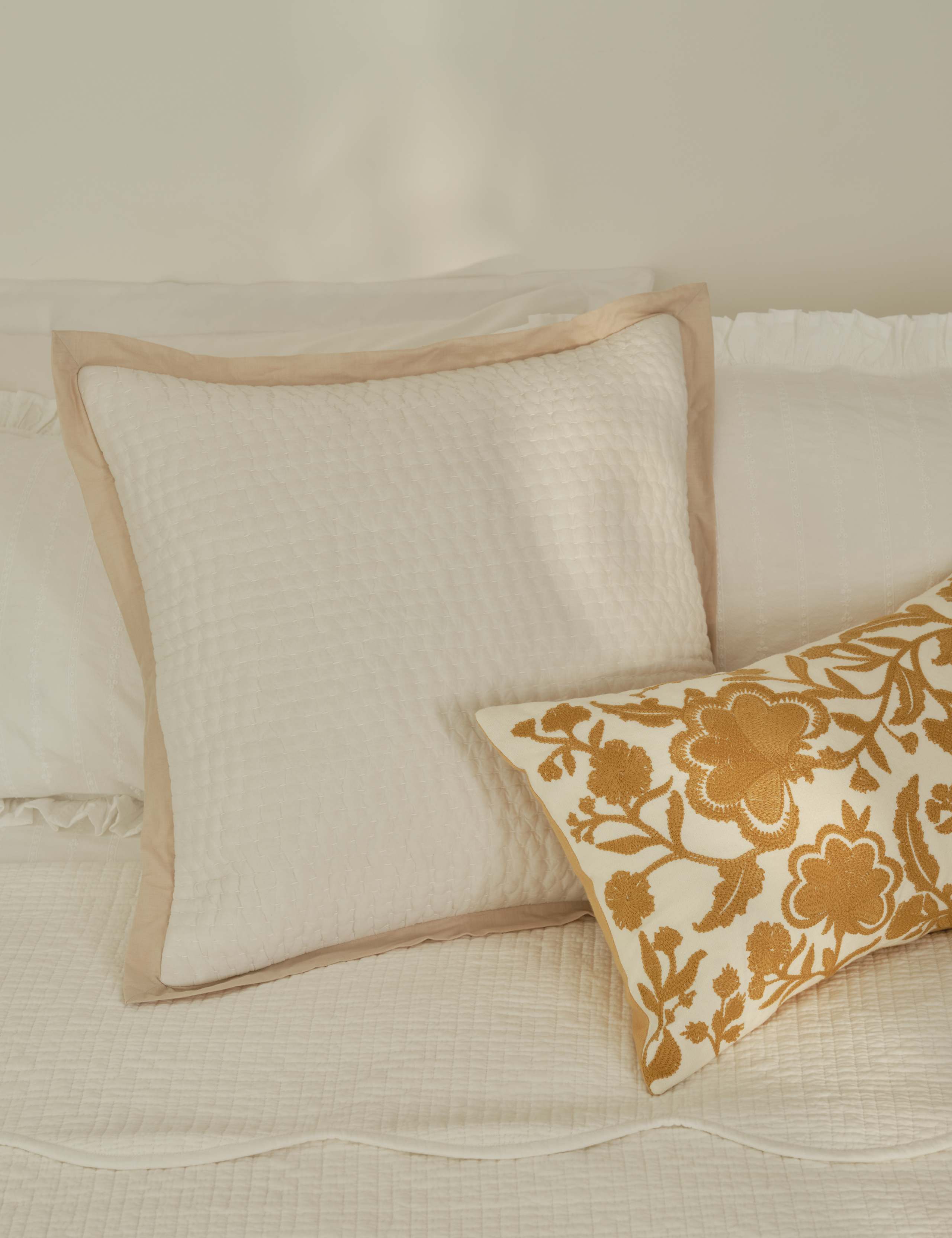Linen Blend Floral Embroidered Bolster Cushion 6 of 6