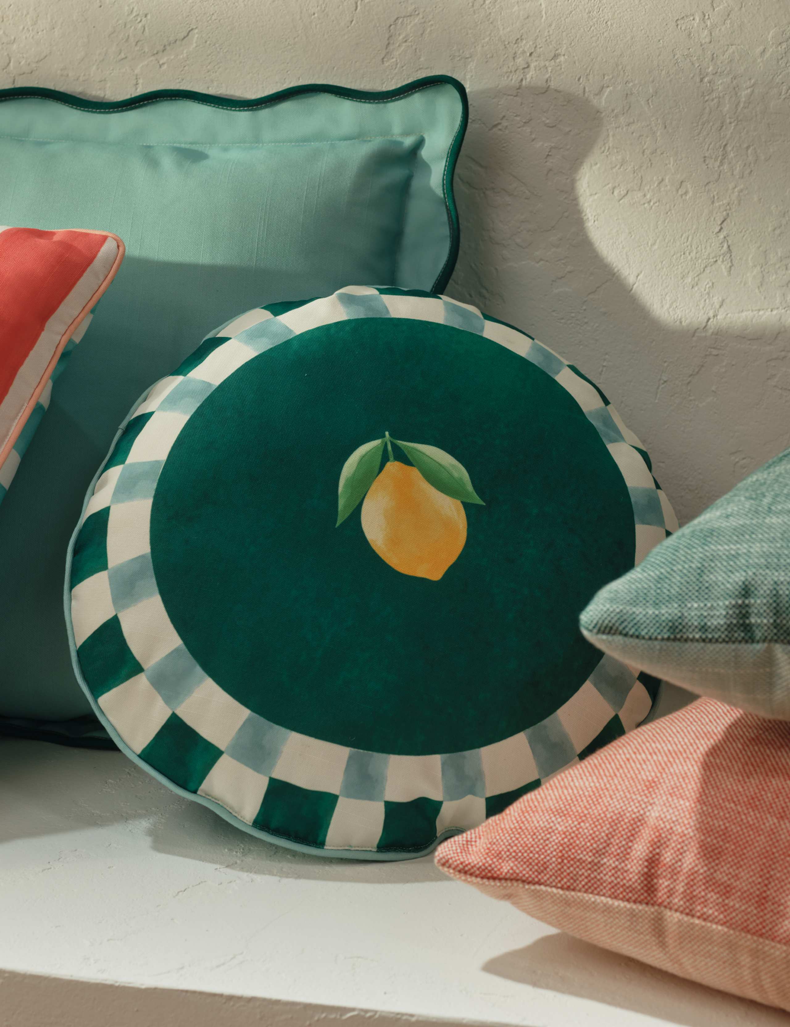 Set of 2 Lemon & Cherry Outdoor Cushions 7 of 7