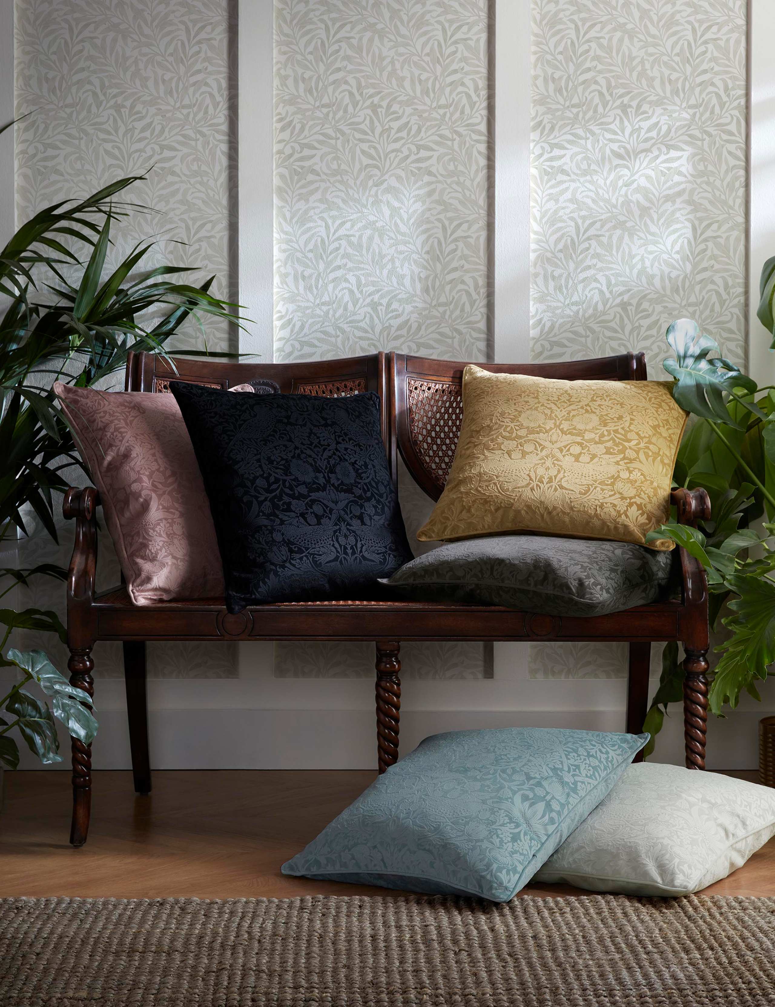 Velvet Strawberry Thief Cushion 1 of 4