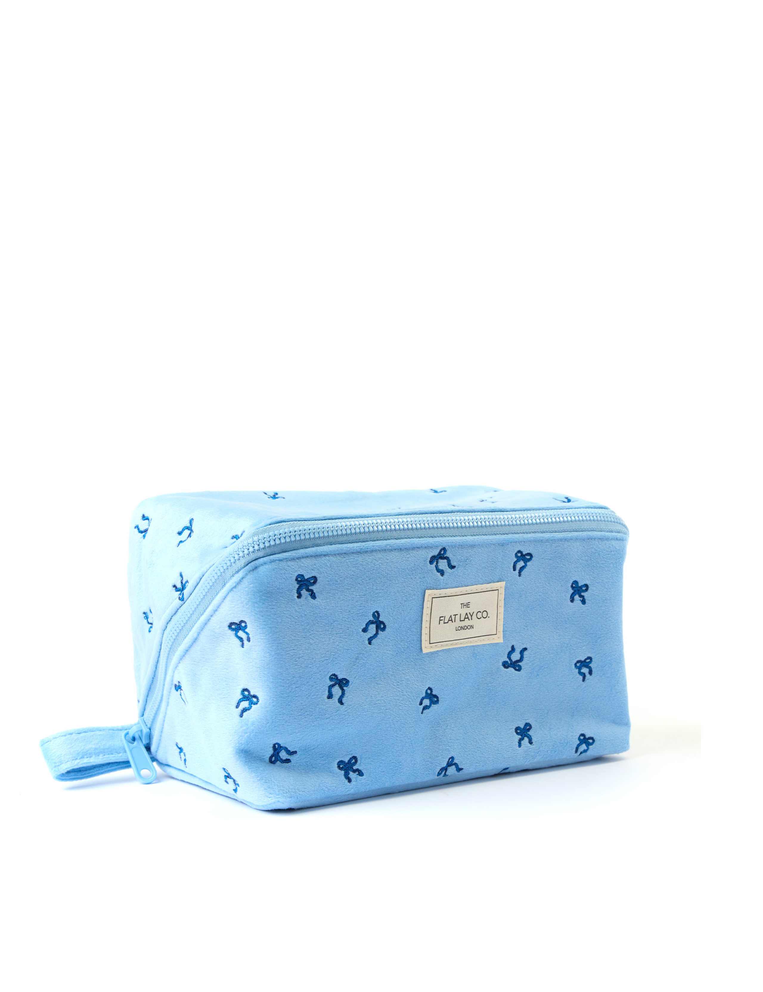 Flat Lay Makeup Box Bag - Ditsy Bows Blue Embroidered Velvet 2 of 8