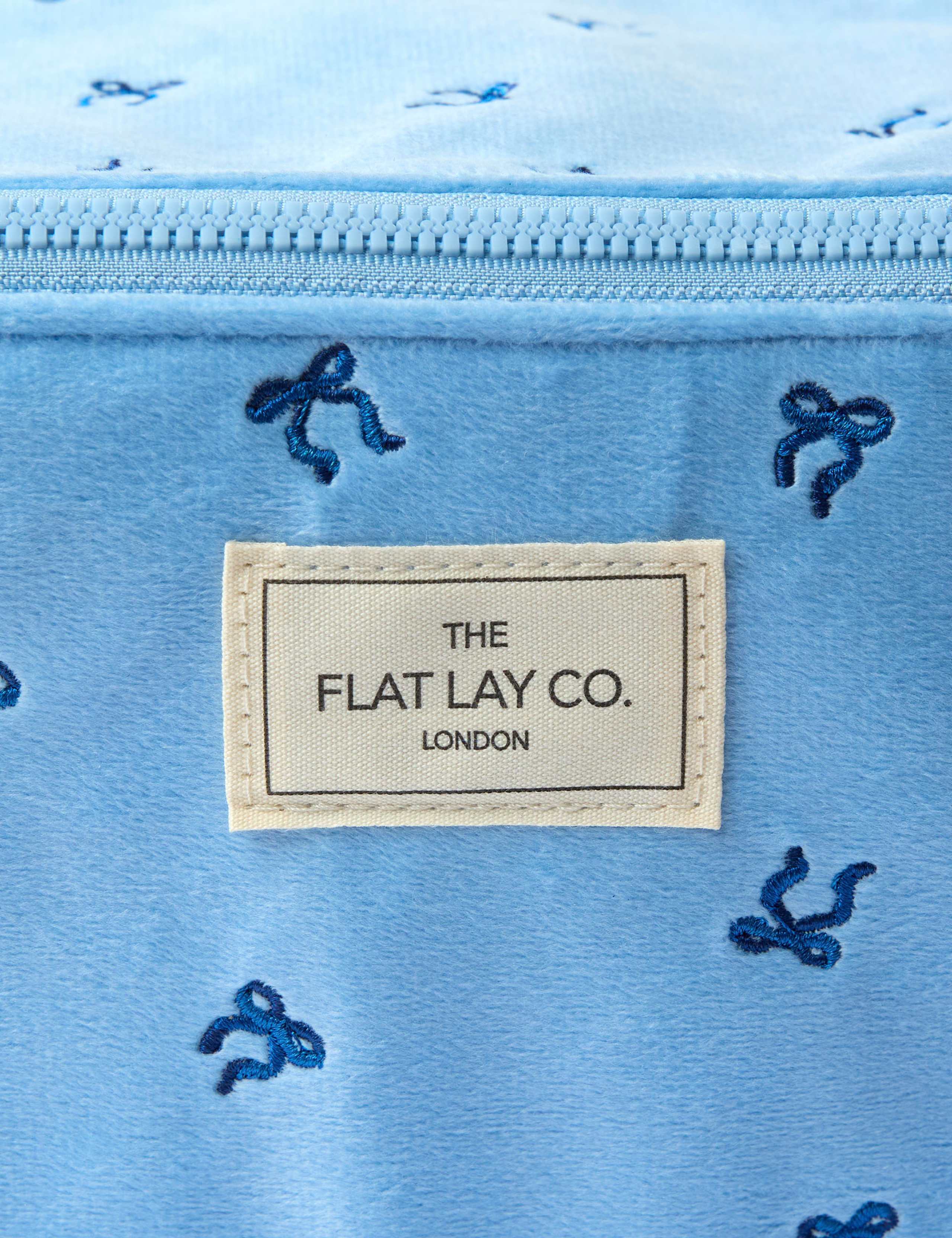 Flat Lay Makeup Box Bag - Ditsy Bows Blue Embroidered Velvet 4 of 8