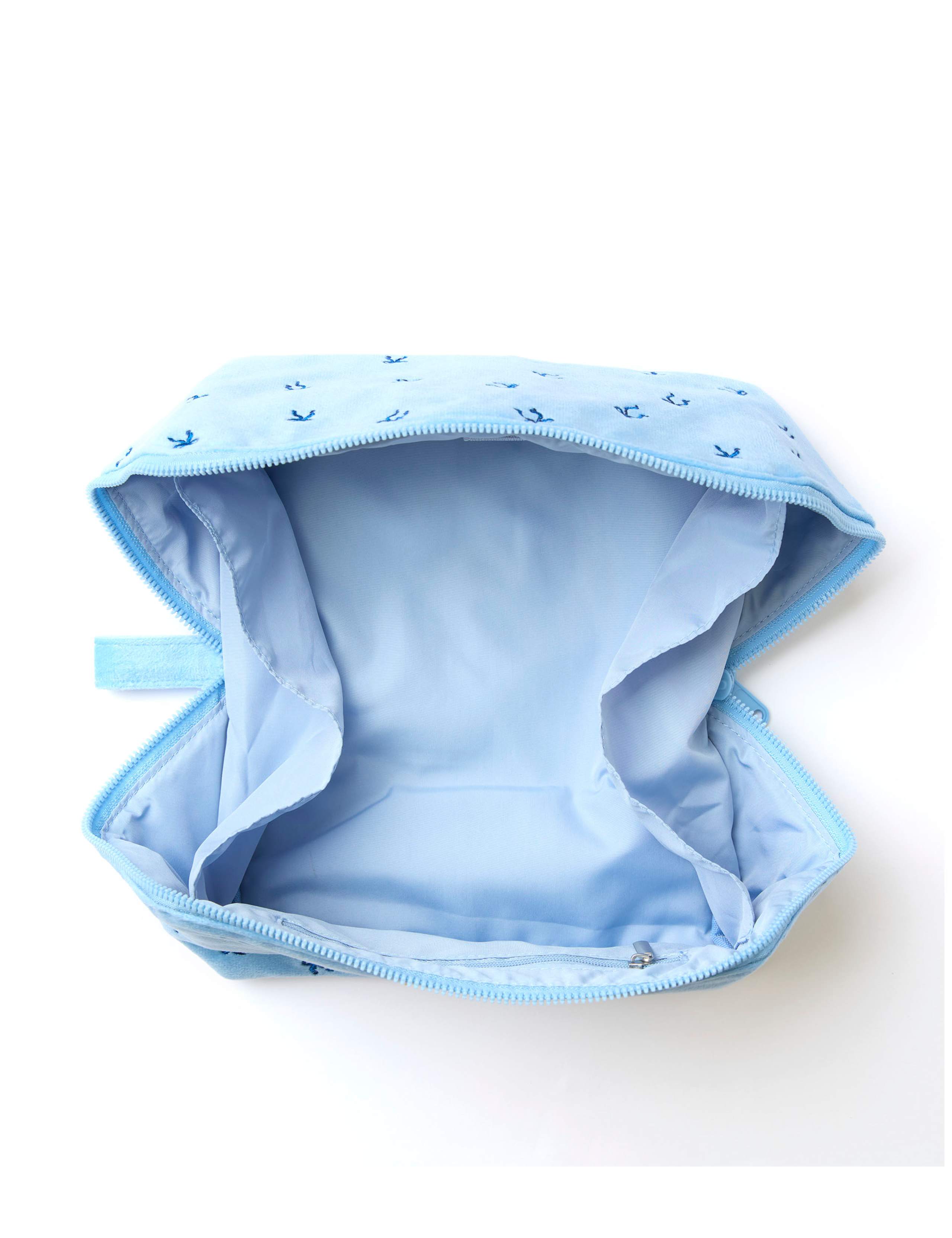 Flat Lay Makeup Box Bag - Ditsy Bows Blue Embroidered Velvet 6 of 8