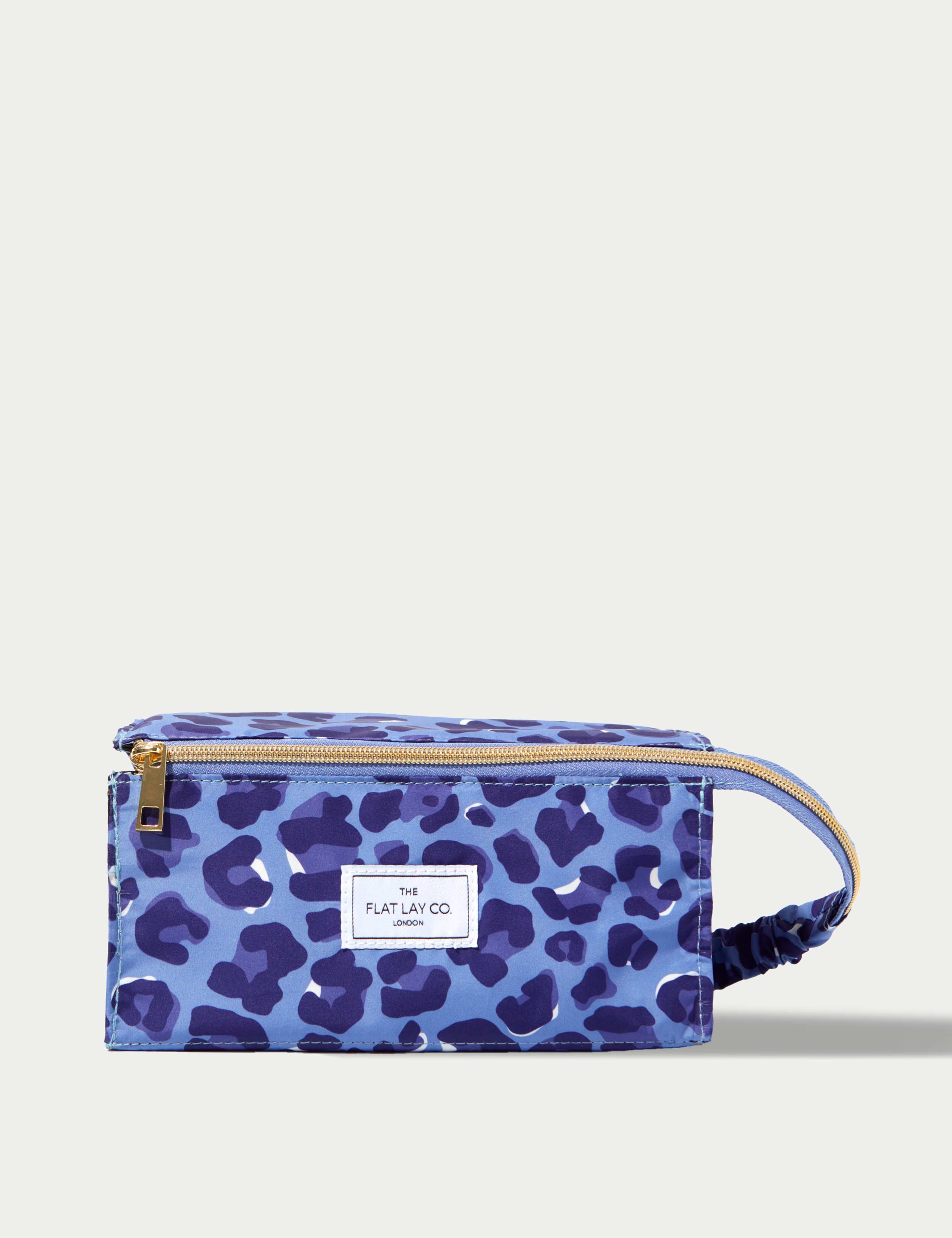 Open Flat Box Makeup Bag in Blue Leopard 1 of 6