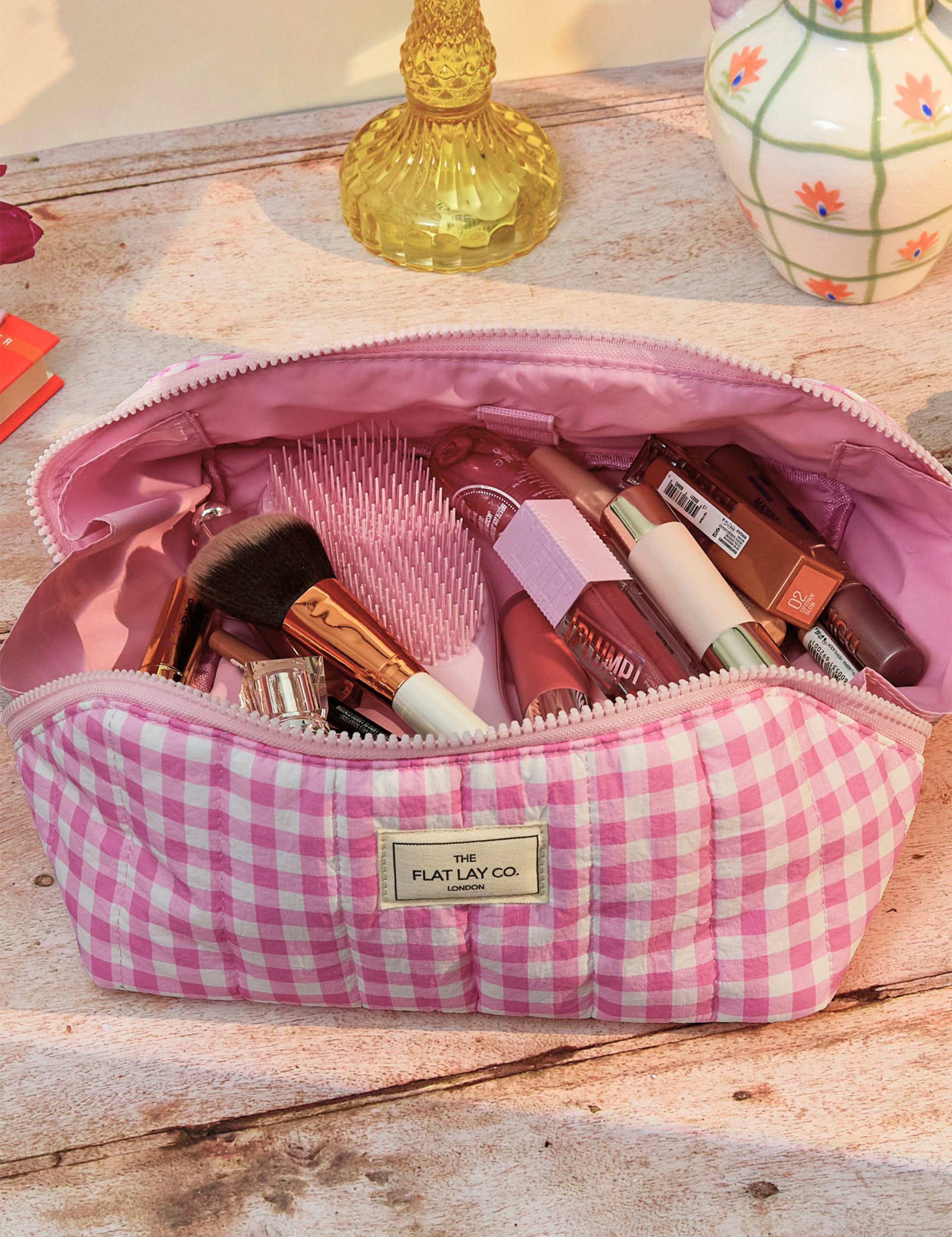 Flat Lay Makeup Box Bag - Pink Gingham Marshmallow 4 of 7