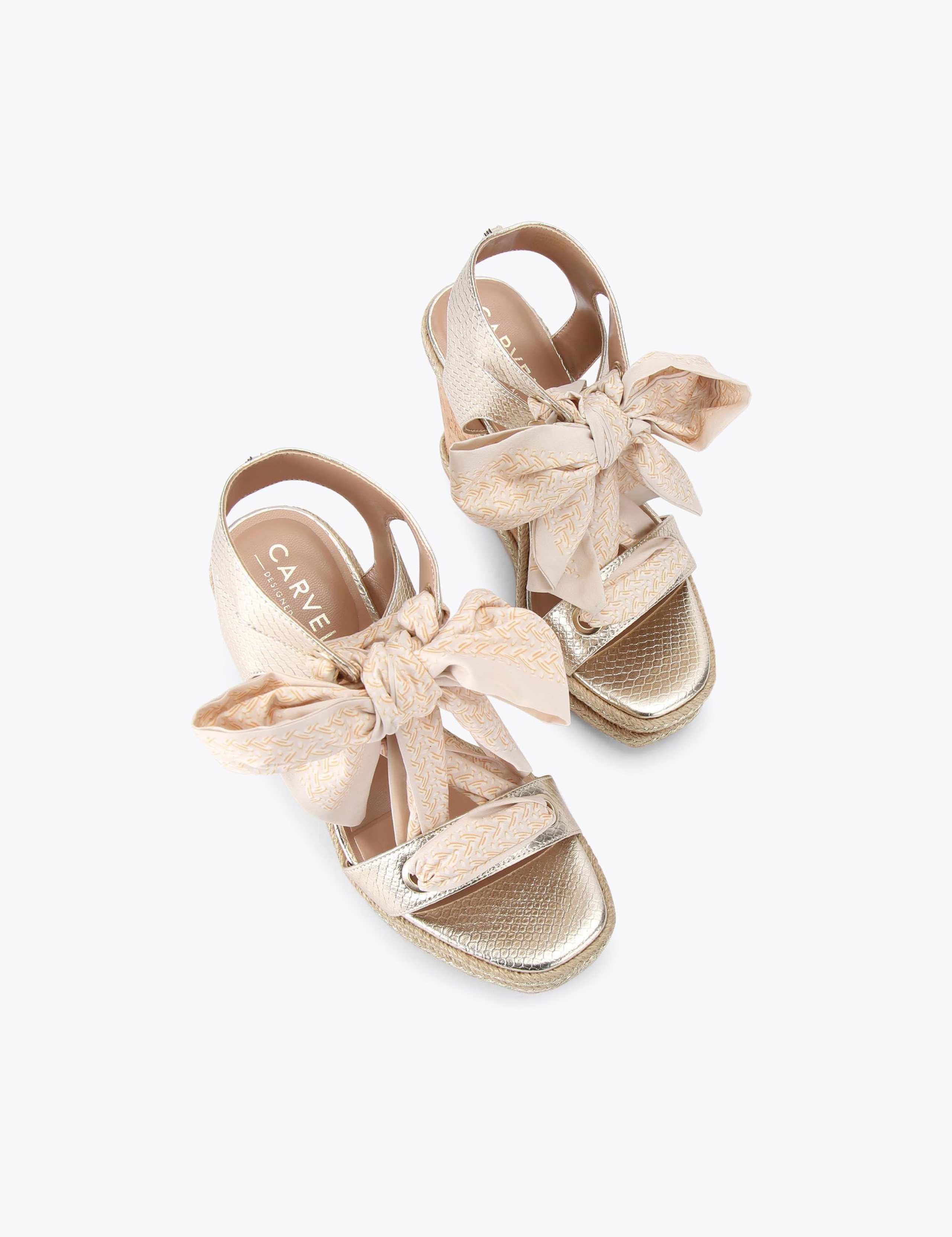 Metallic Scarf Tie Wedge Open Toe Sandals 2 of 5