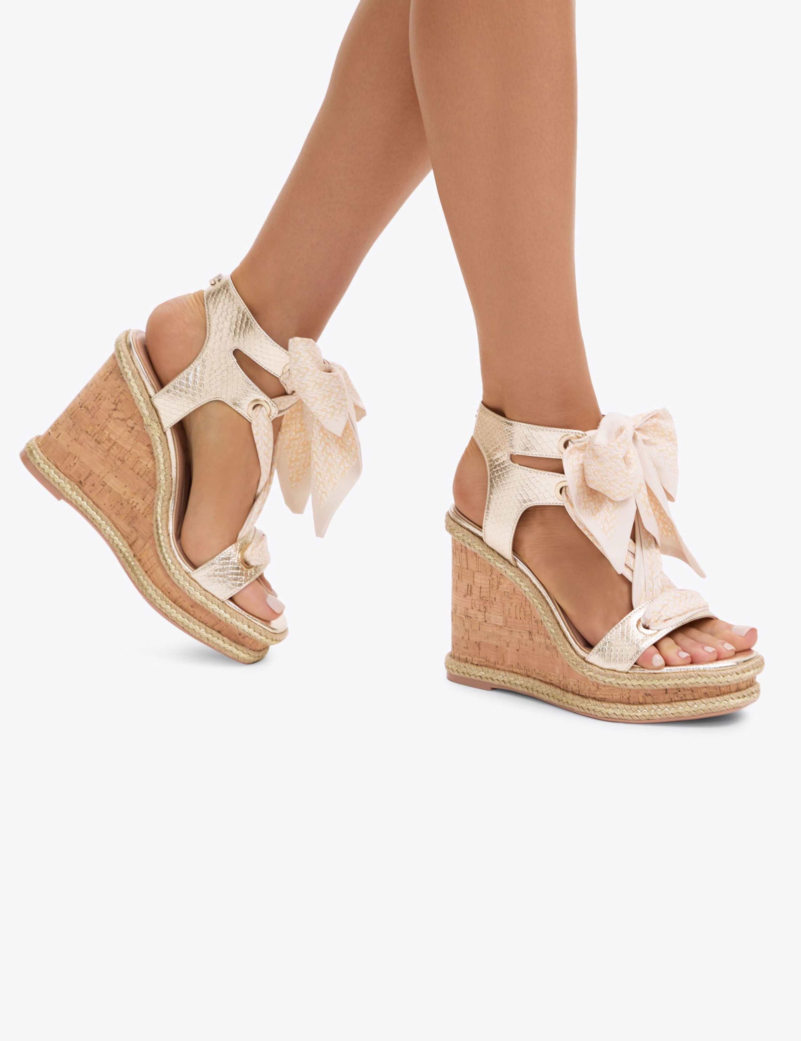 Metallic Scarf Tie Wedge Open Toe Sandals 4 of 5