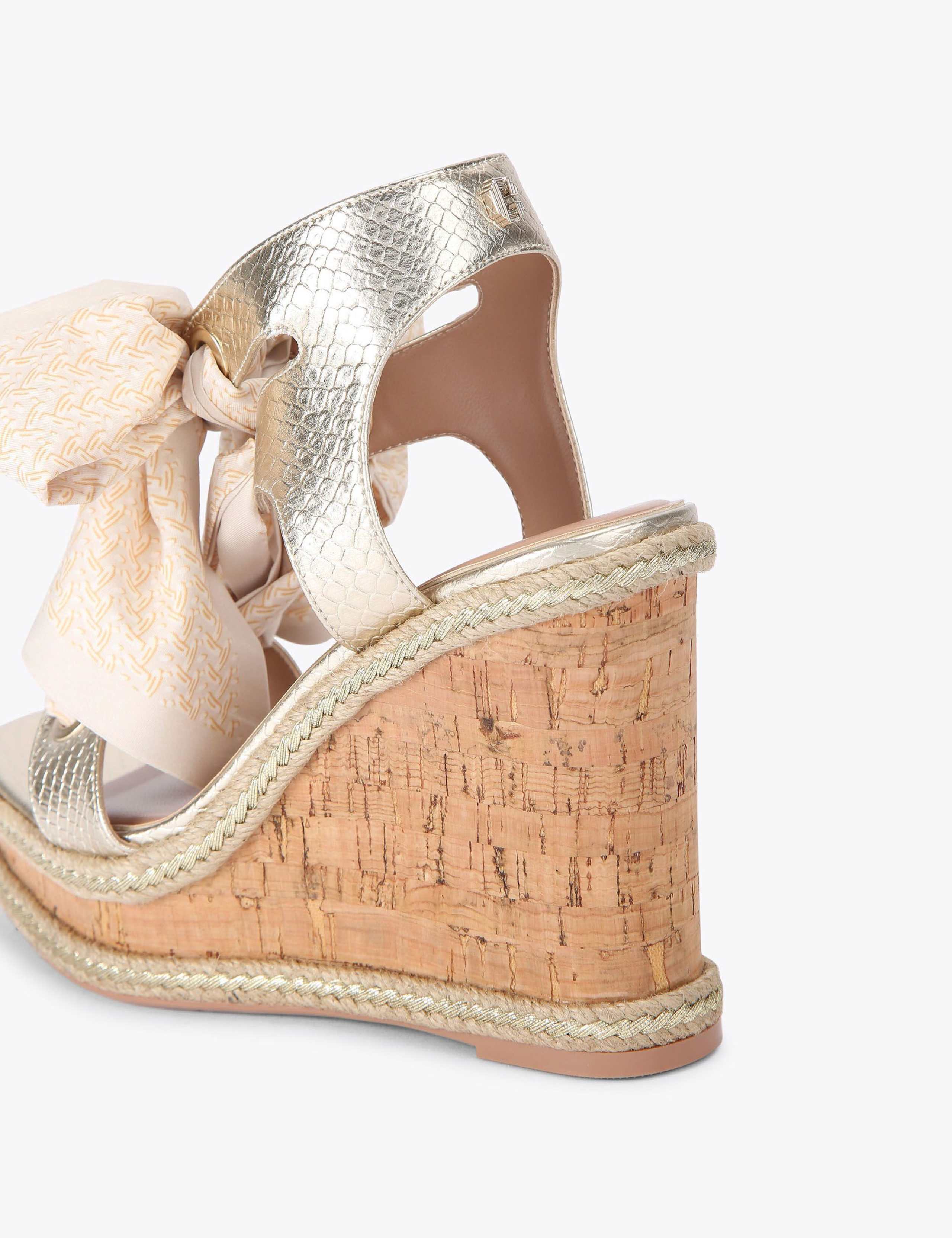 Metallic Scarf Tie Wedge Open Toe Sandals 5 of 5