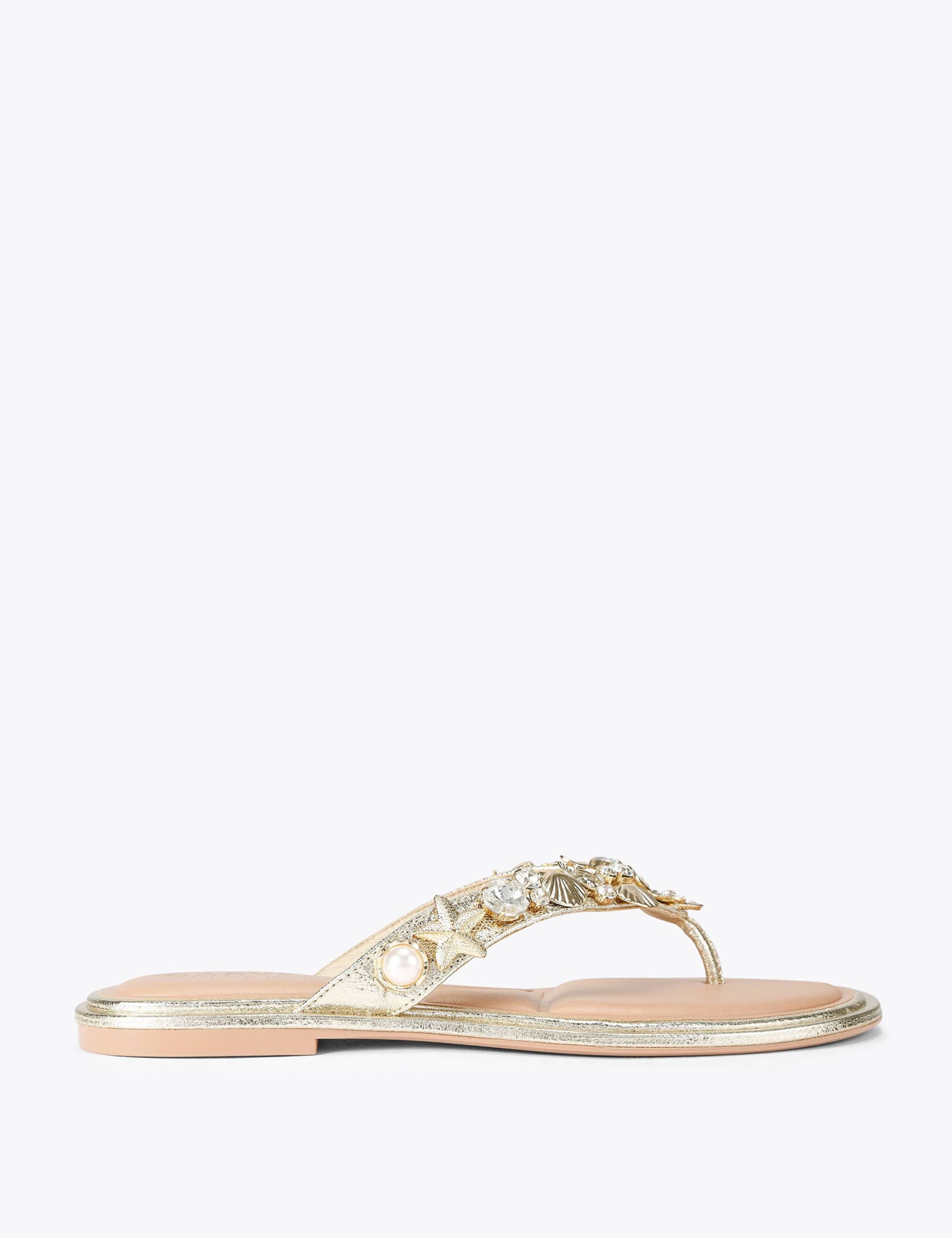 Metallic Embellished Flat Toe Thong Sandals 1 of 5