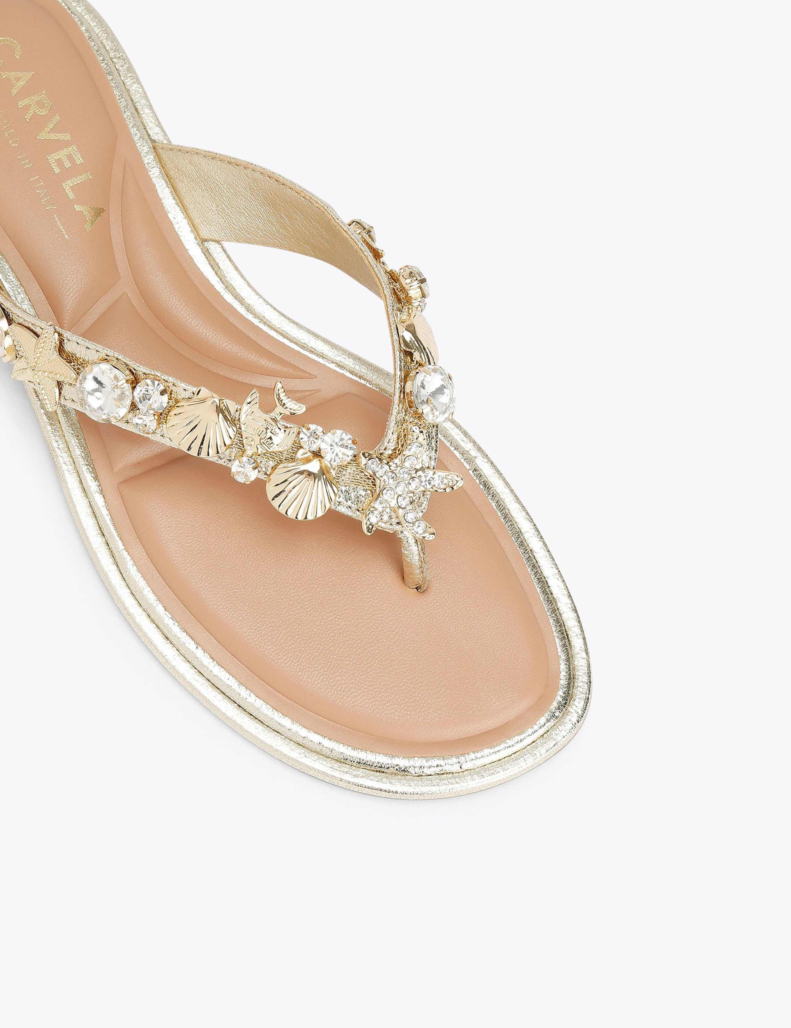 Metallic Embellished Flat Toe Thong Sandals 3 of 5